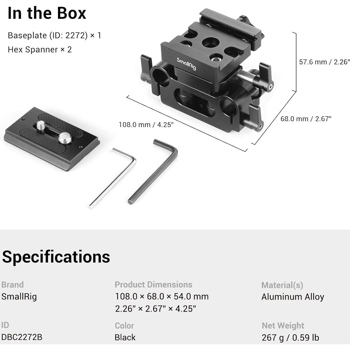 SMALLRIG Soporte de Riel Universal 15mm con Base Ajustable