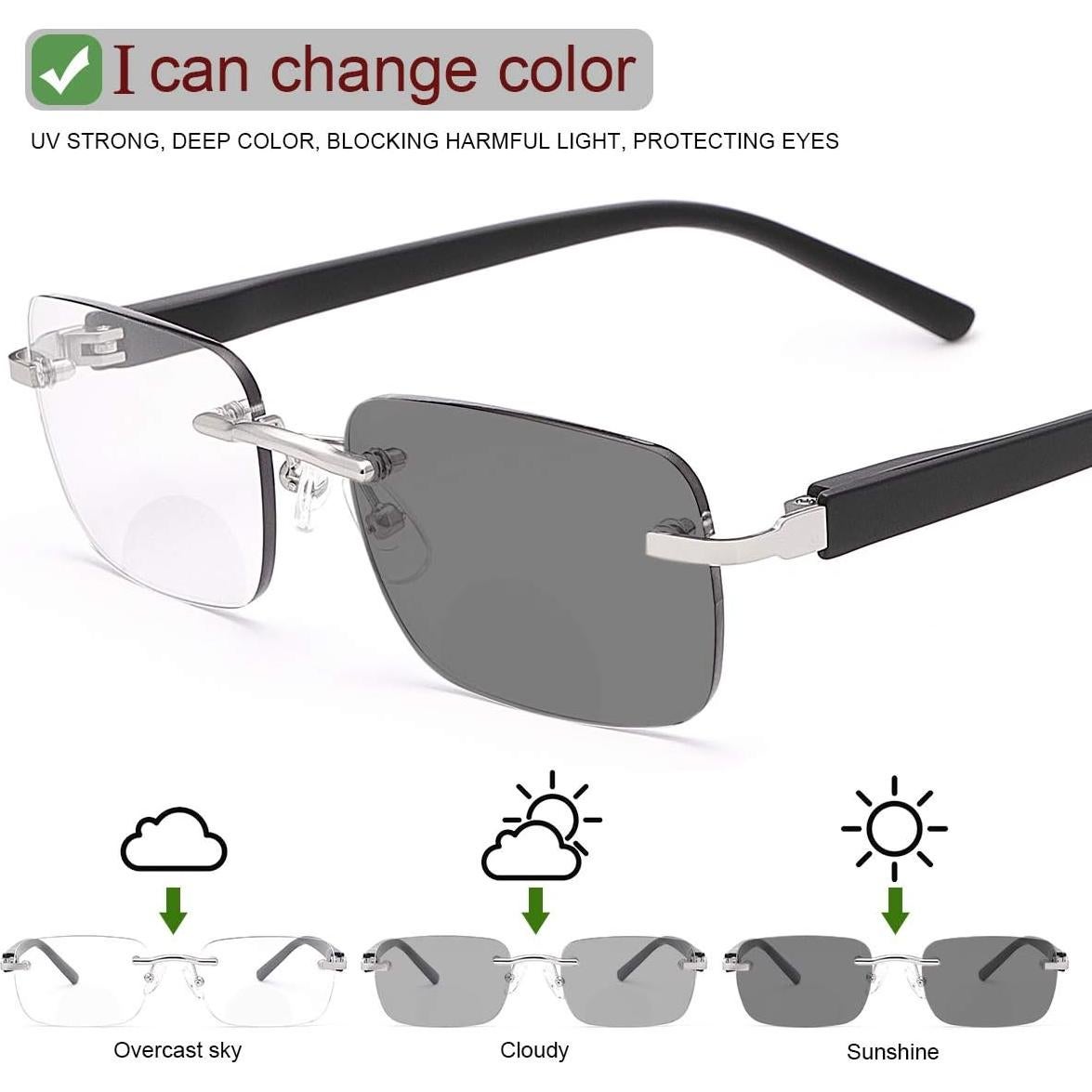 Gafas de lectura bifocales fotocromáticas UV 400 - Negro 1.0x