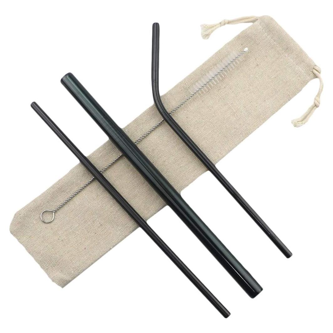 Set de Popotes de Metal Reutilizables Gugrida 3 Piezas - Acero Inoxidable