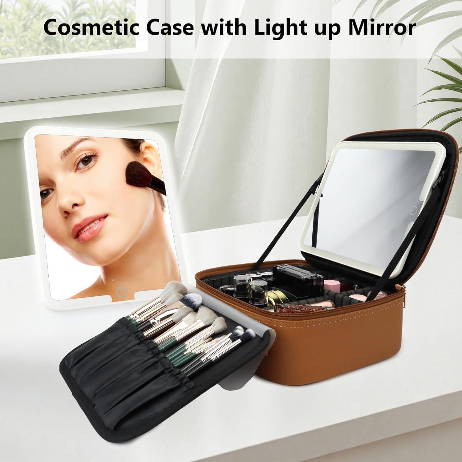 Bolsa de Maquillaje de Viaje SLUMAZI con Espejo LED 26x23cm