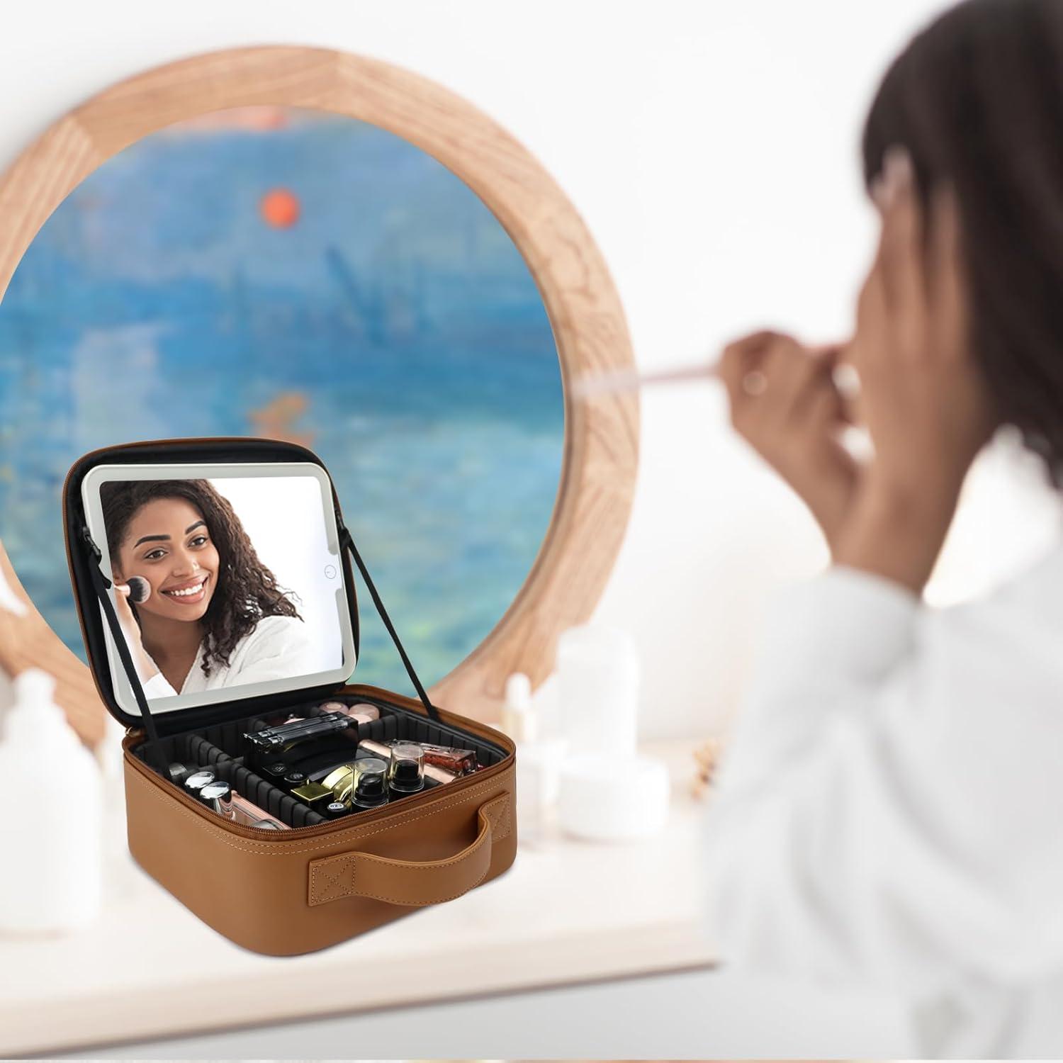 Bolsa de Maquillaje de Viaje SLUMAZI con Espejo LED 26x23cm