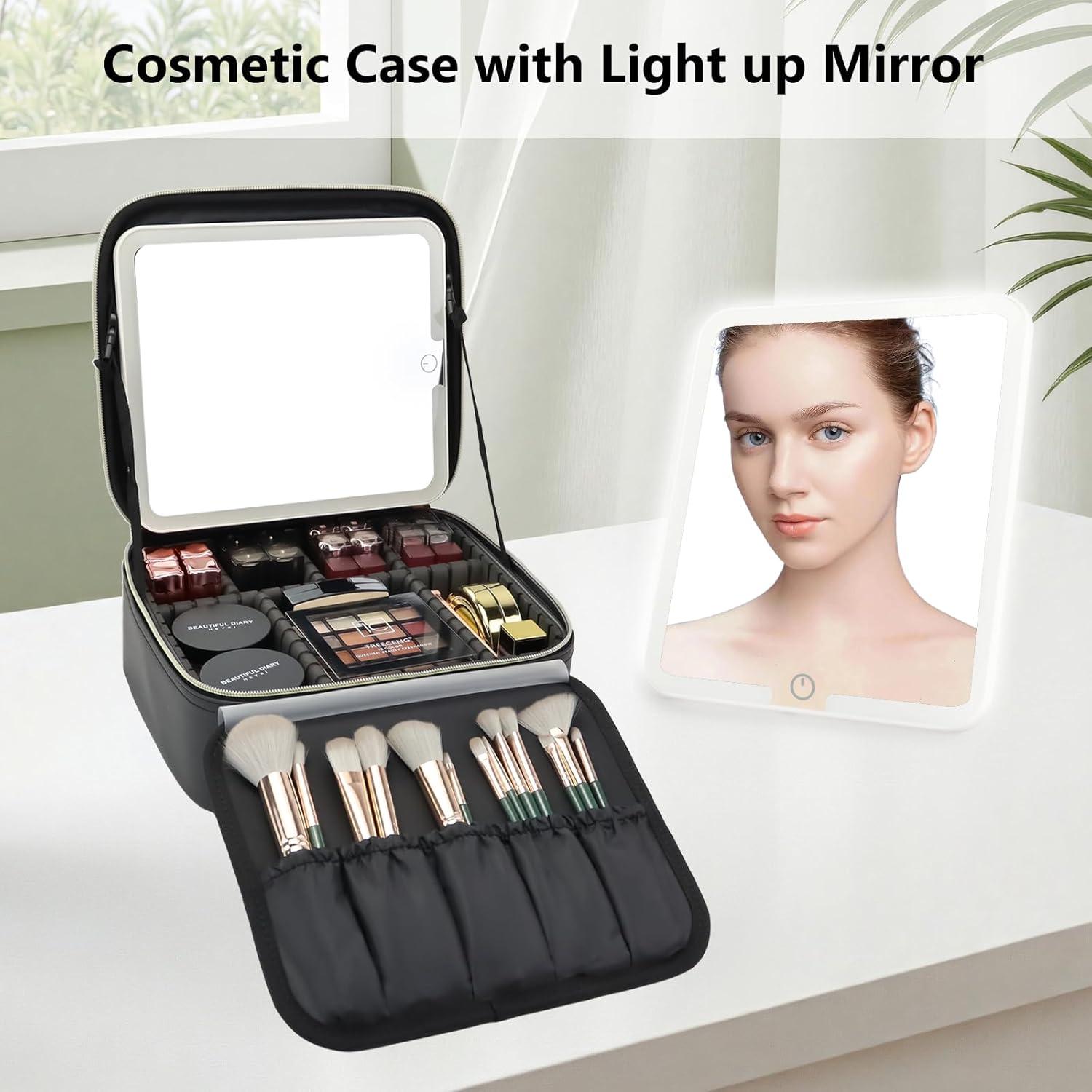 Bolsa de Maquillaje de Viaje SLUMAZI con Espejo LED 26x23cm