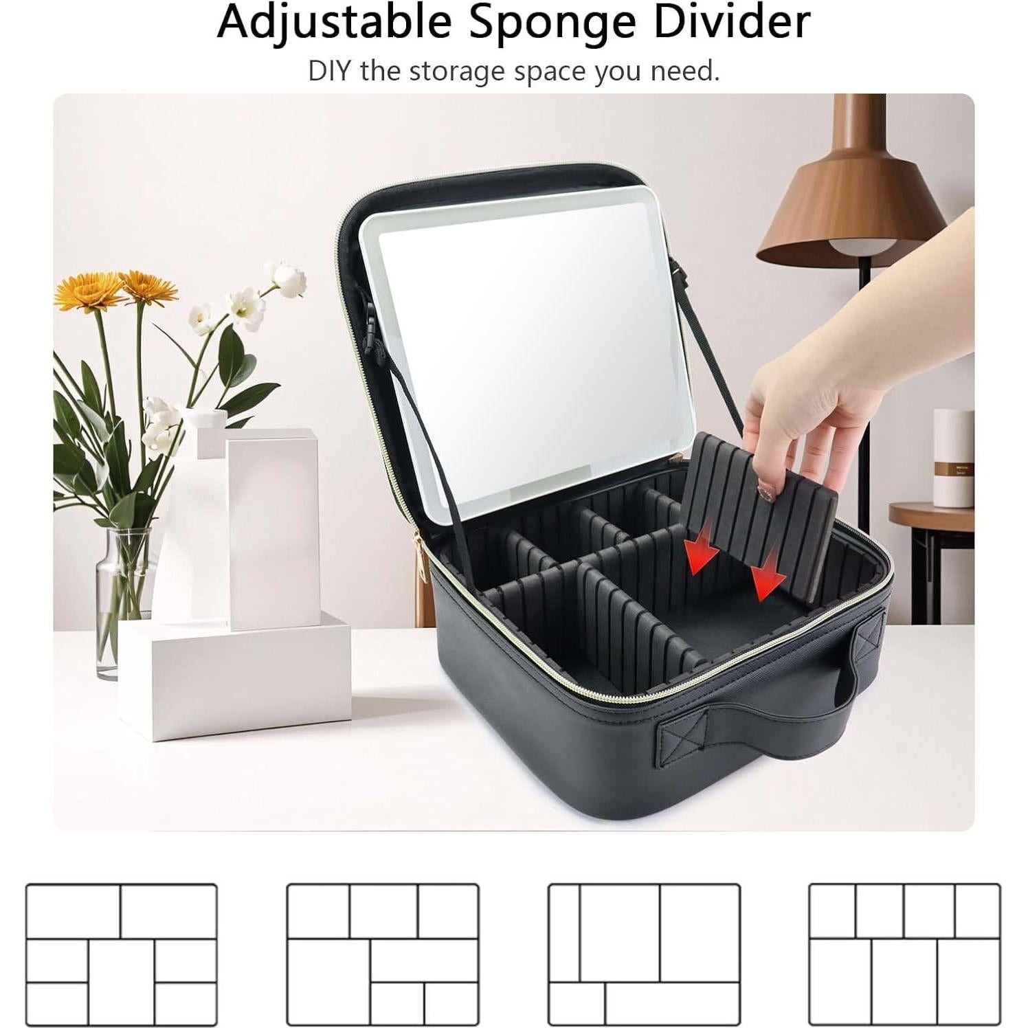 Bolsa de Maquillaje de Viaje SLUMAZI con Espejo LED 26x23cm