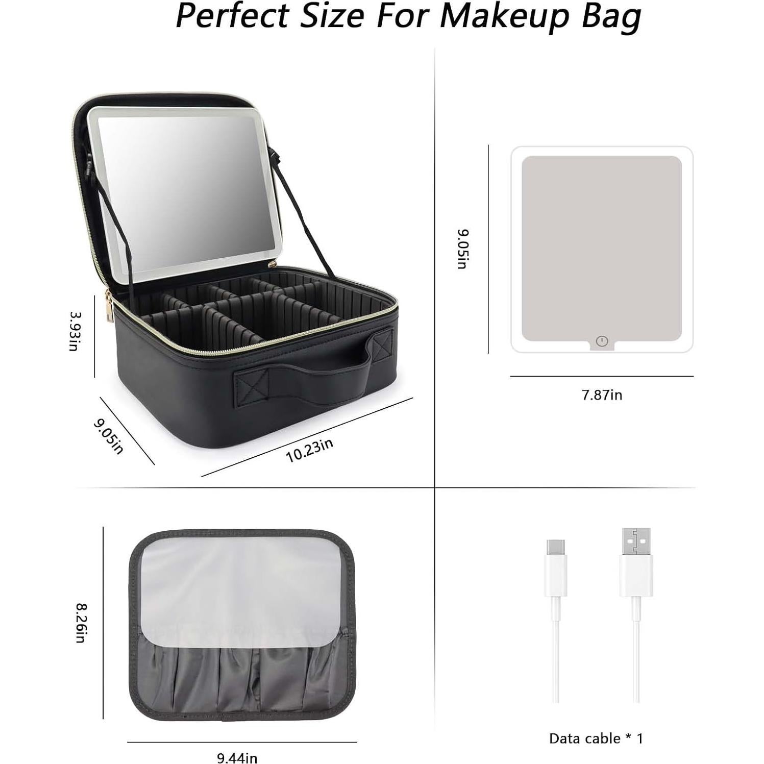 Bolsa de Maquillaje de Viaje SLUMAZI con Espejo LED 26x23cm