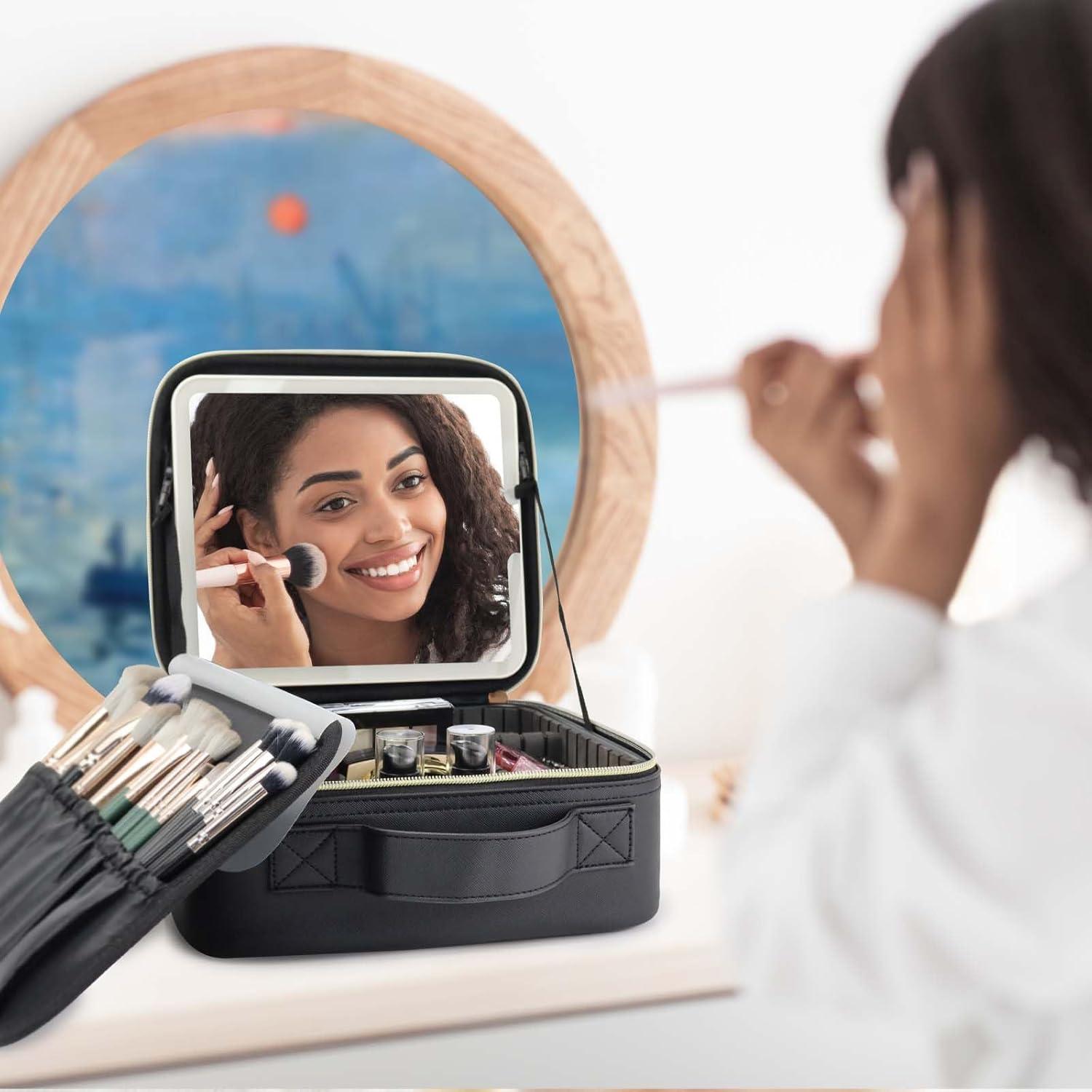 Bolsa de Maquillaje de Viaje SLUMAZI con Espejo LED 26x23cm