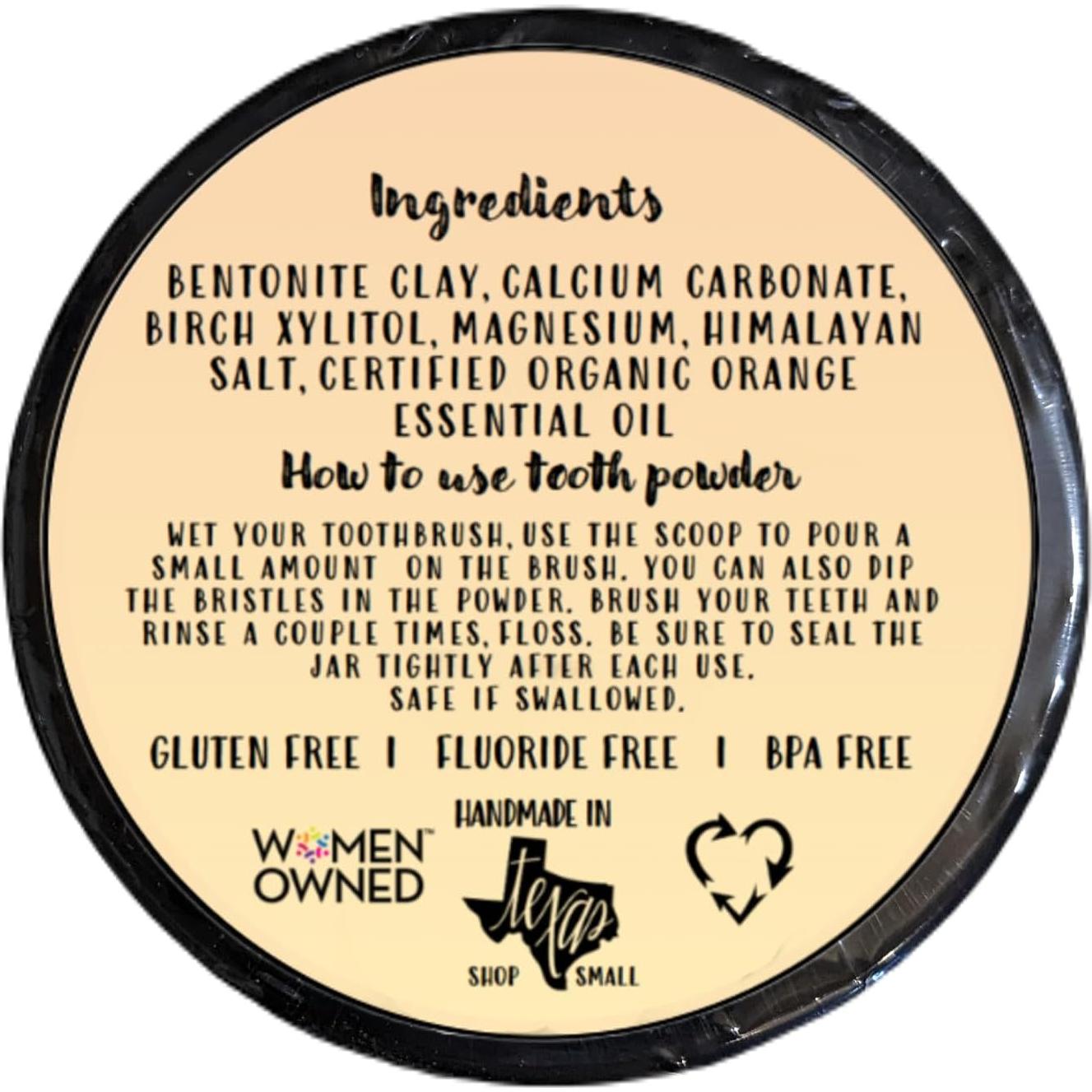 Remineralizing Orange I Organic Ingredients I Xylitol for Cavities I Vegan Cruelty Free Formula I Fluoride and Glycerin Free Mineral Tooth Powder (1.5 oz BPA Free Plastic Jar)