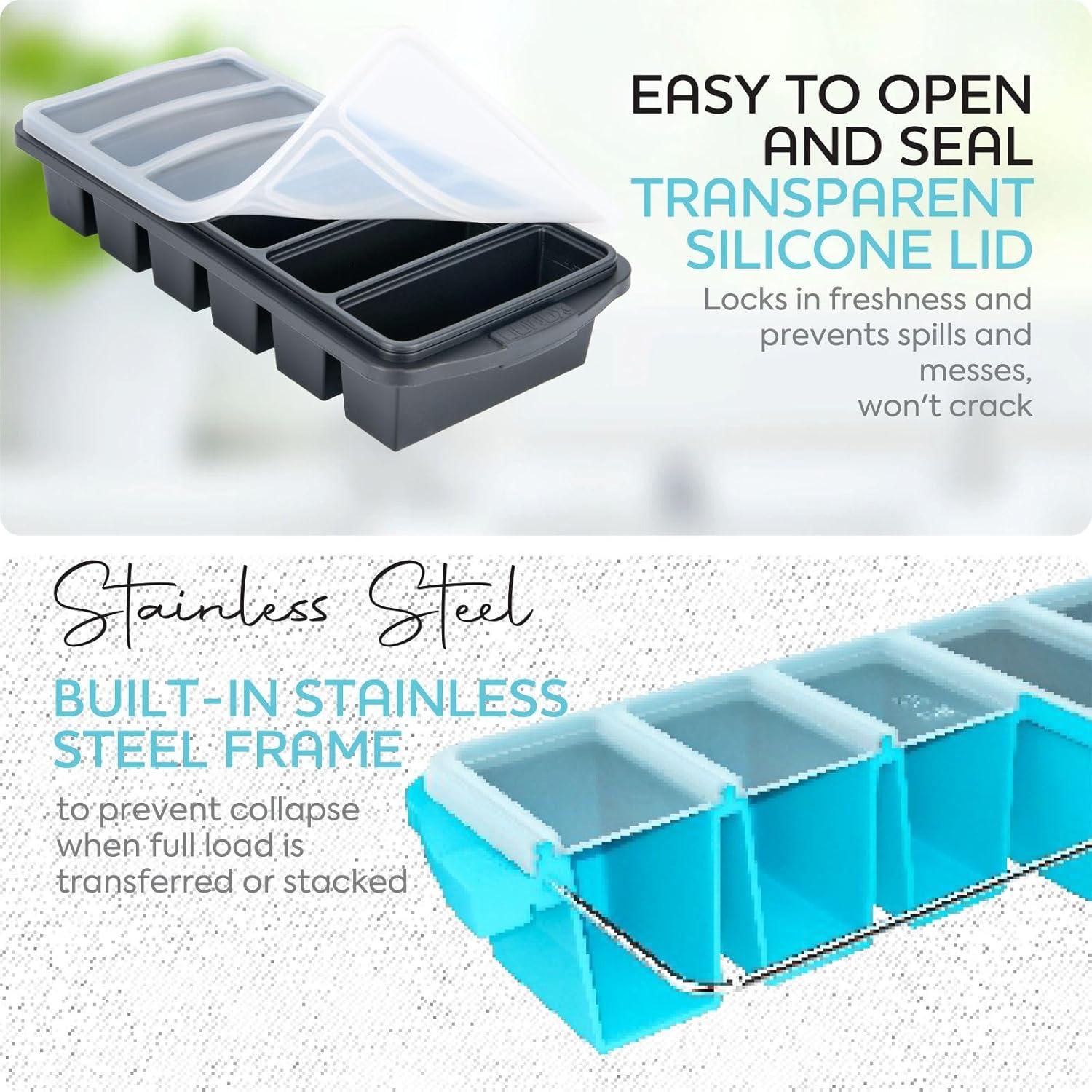 Bandeja de congelador de silicona Xomoo con tapa - 2 piezas 1/2 taza