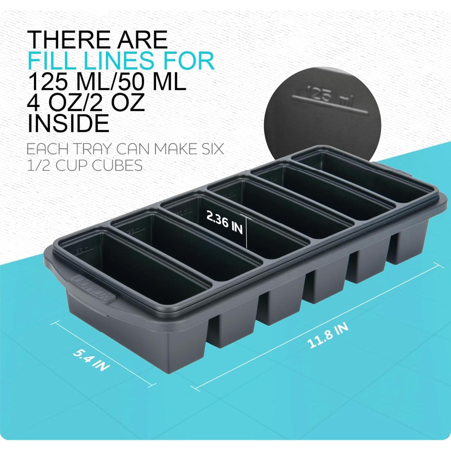 Bandeja de congelador de silicona Xomoo con tapa - 2 piezas 1/2 taza