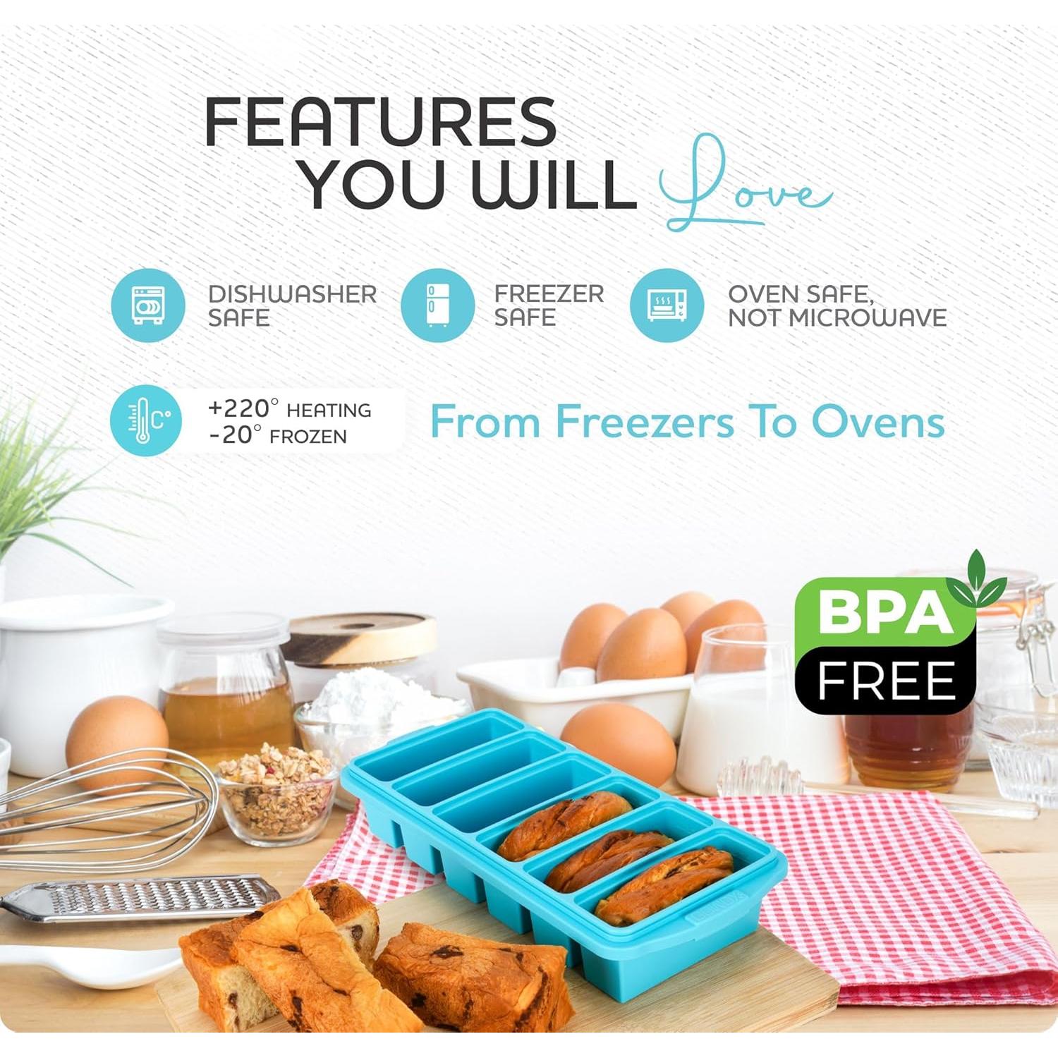 Bandeja de congelador de silicona Xomoo con tapa - 2 piezas 1/2 taza