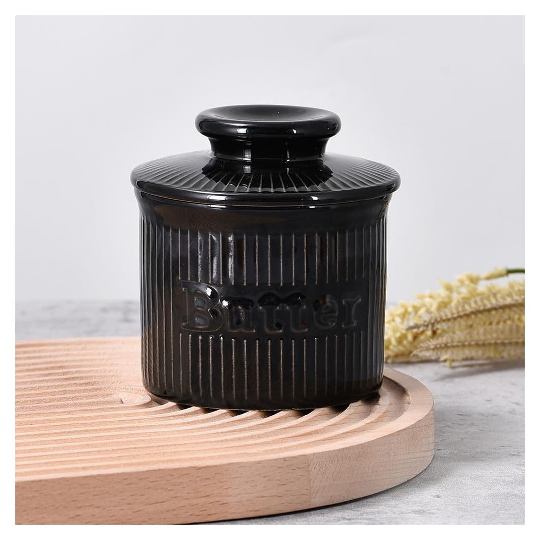 Crock para Mantequilla Ursword Negro con Tapa y Sello de Agua