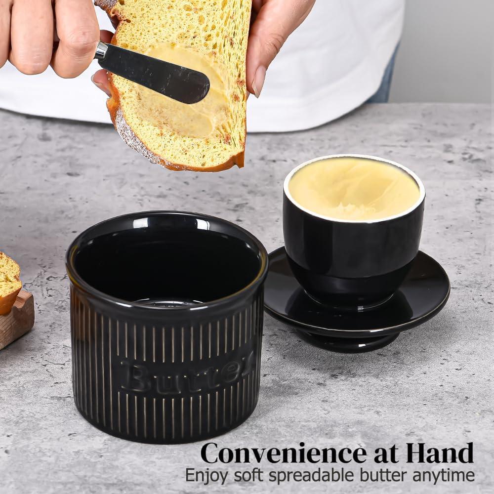 Crock para Mantequilla Ursword Negro con Tapa y Sello de Agua