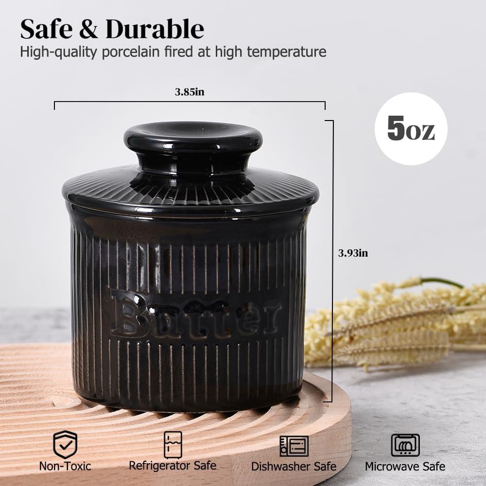 Crock para Mantequilla Ursword Negro con Tapa y Sello de Agua