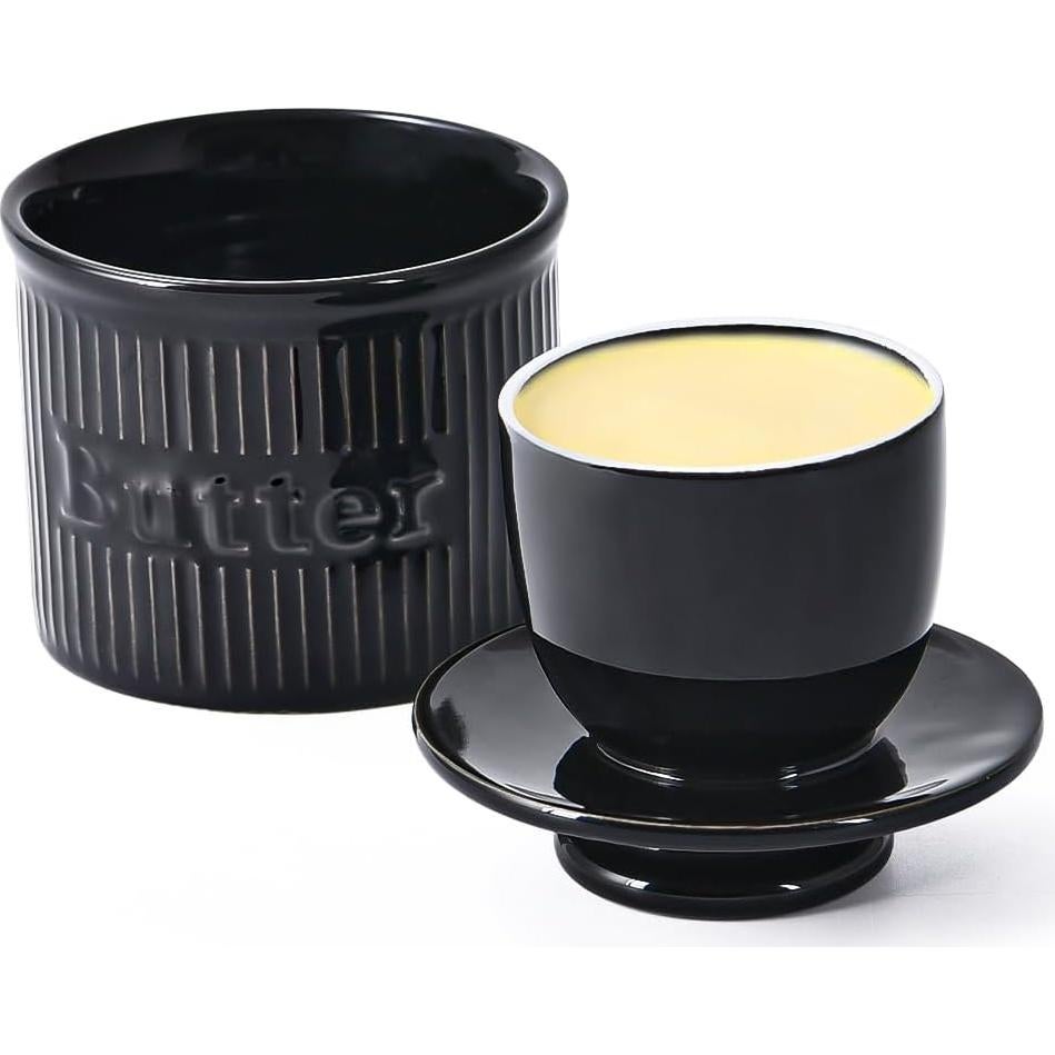 Crock para Mantequilla Ursword Negro con Tapa y Sello de Agua