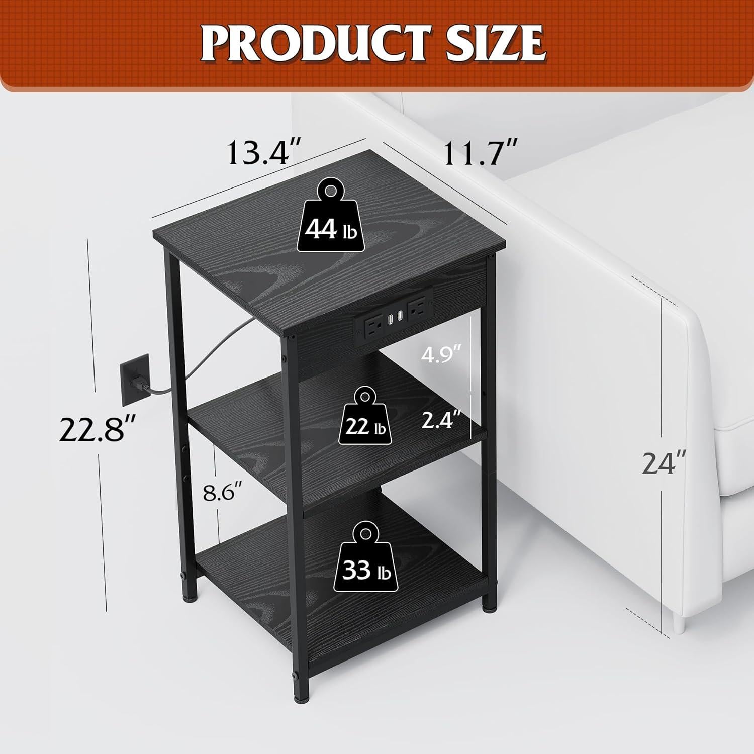 Mesa Lateral WLIVE Negra con Estación de Carga y 3 Estantes