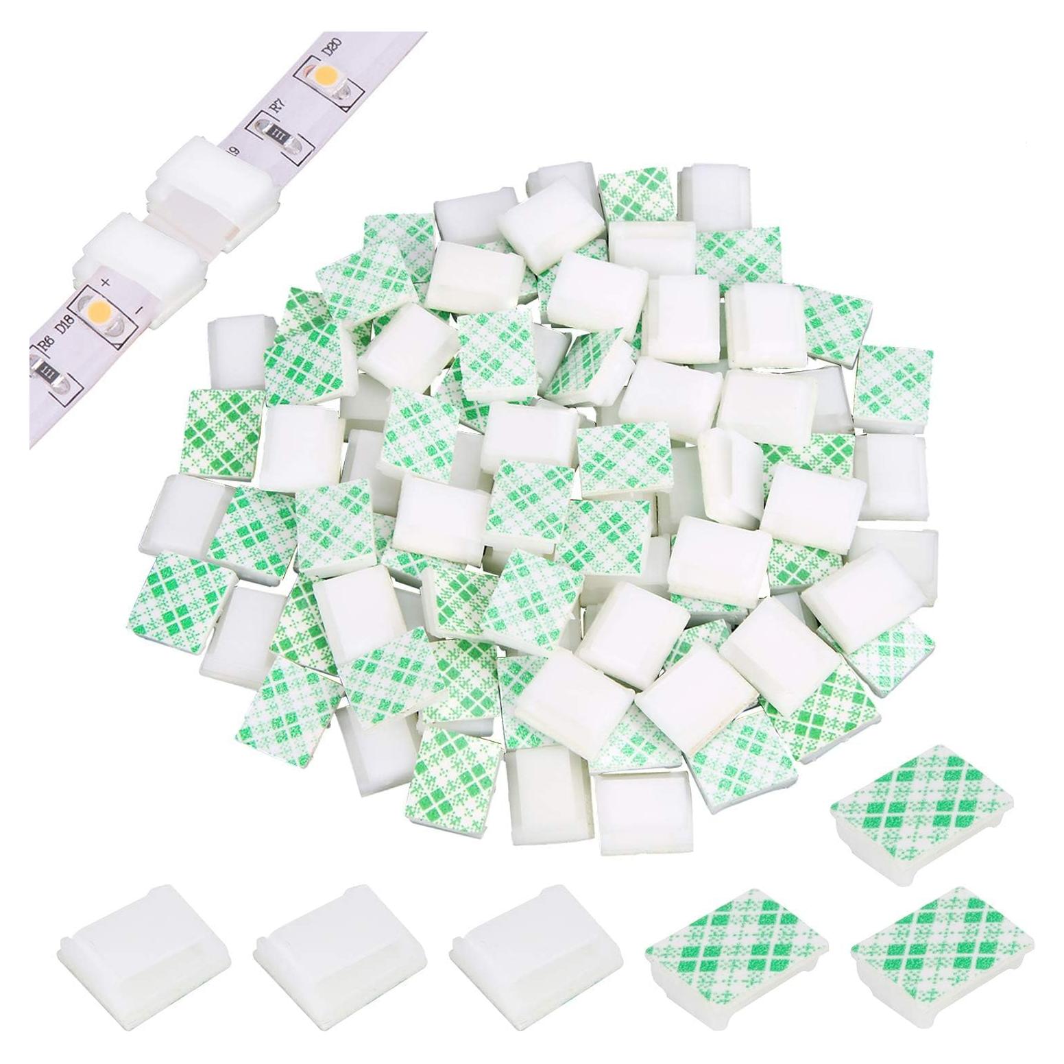 120 Clips de Montaje Autoadhesivos PETKNOWS para Tiras de Luz 8mm