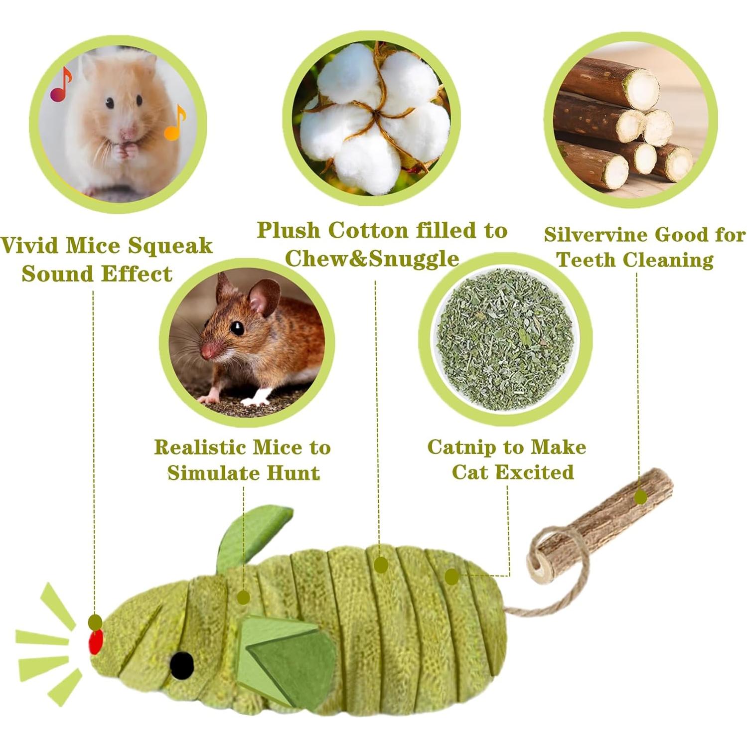 Juguetes para Gatos GREMBEB - 3 Ratones Chirriantes con Catnip