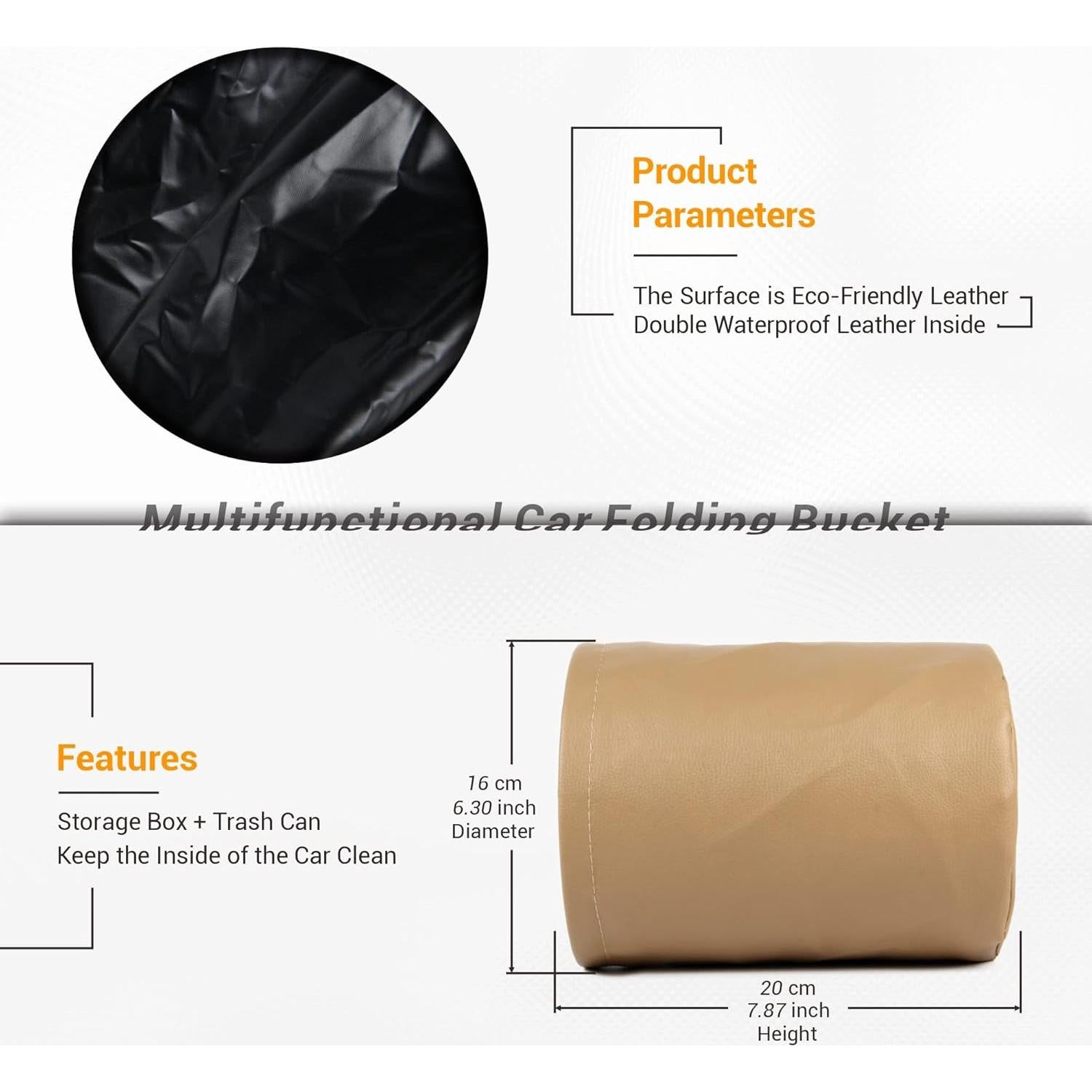 Basurero de Coche Ottdien Plegable Impermeable Beige 16x16x20cm