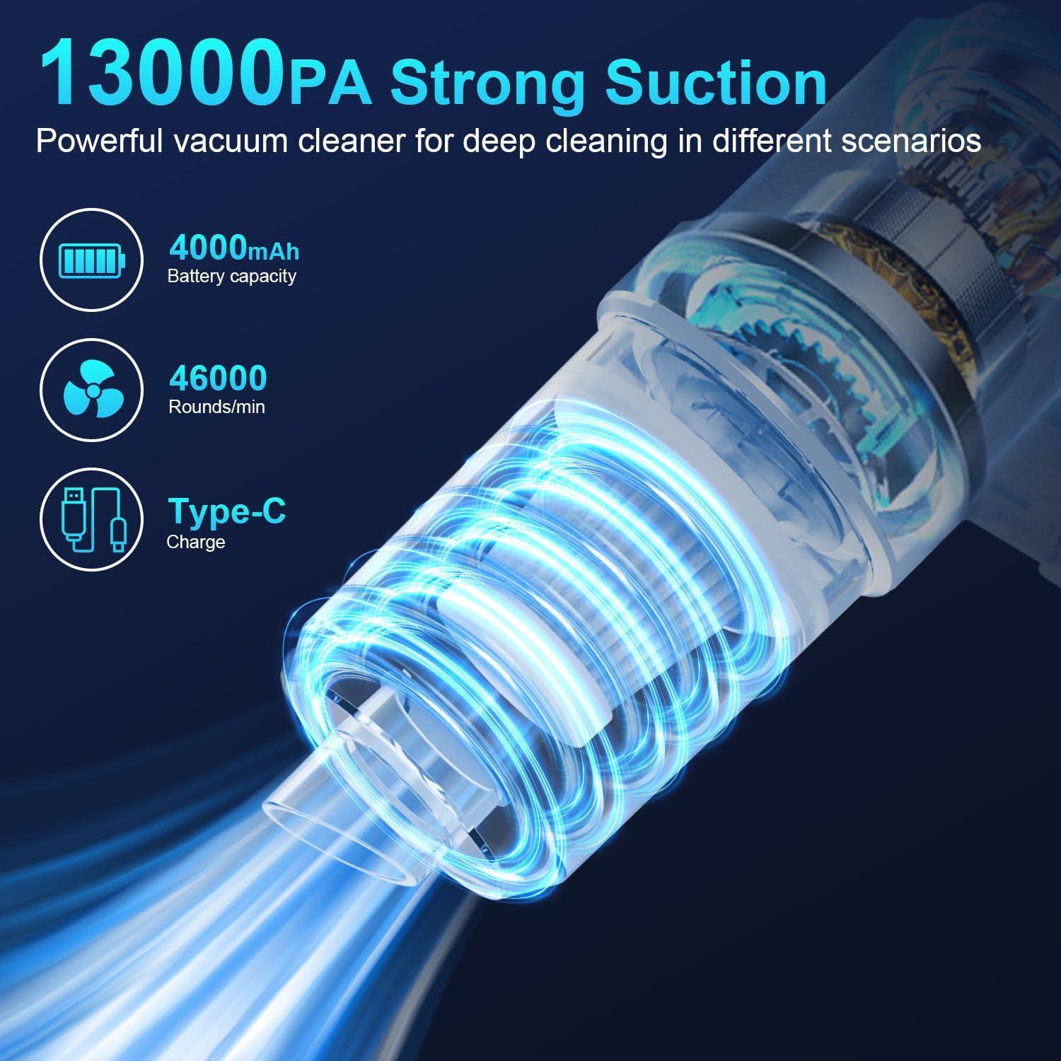 Aspiradora de Mano Inalámbrica HCRTGAY 13000pa con Luz LED