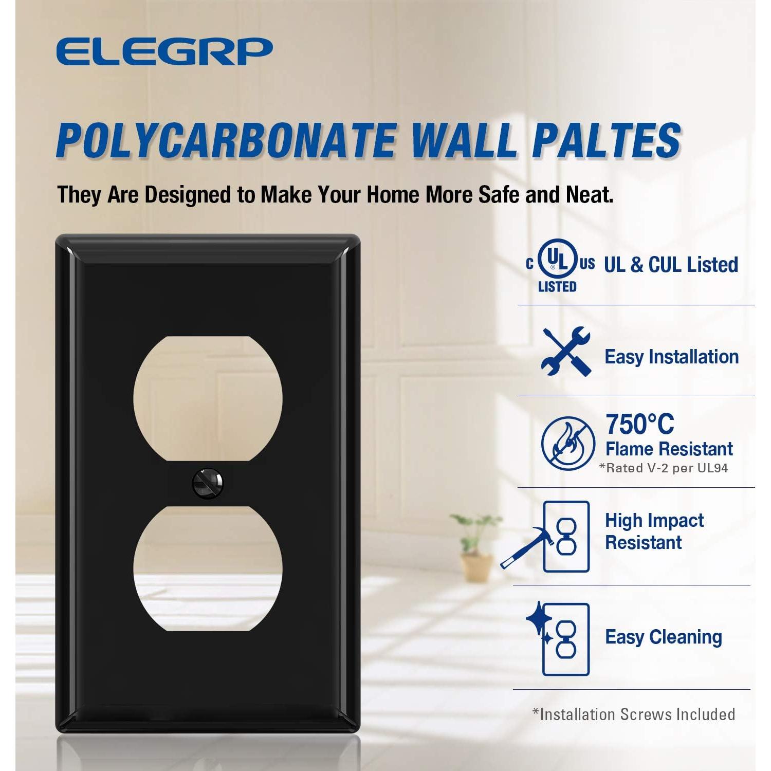 Cubierta de tomacorrientes duplex ELEGRP 1 gang negro brillante