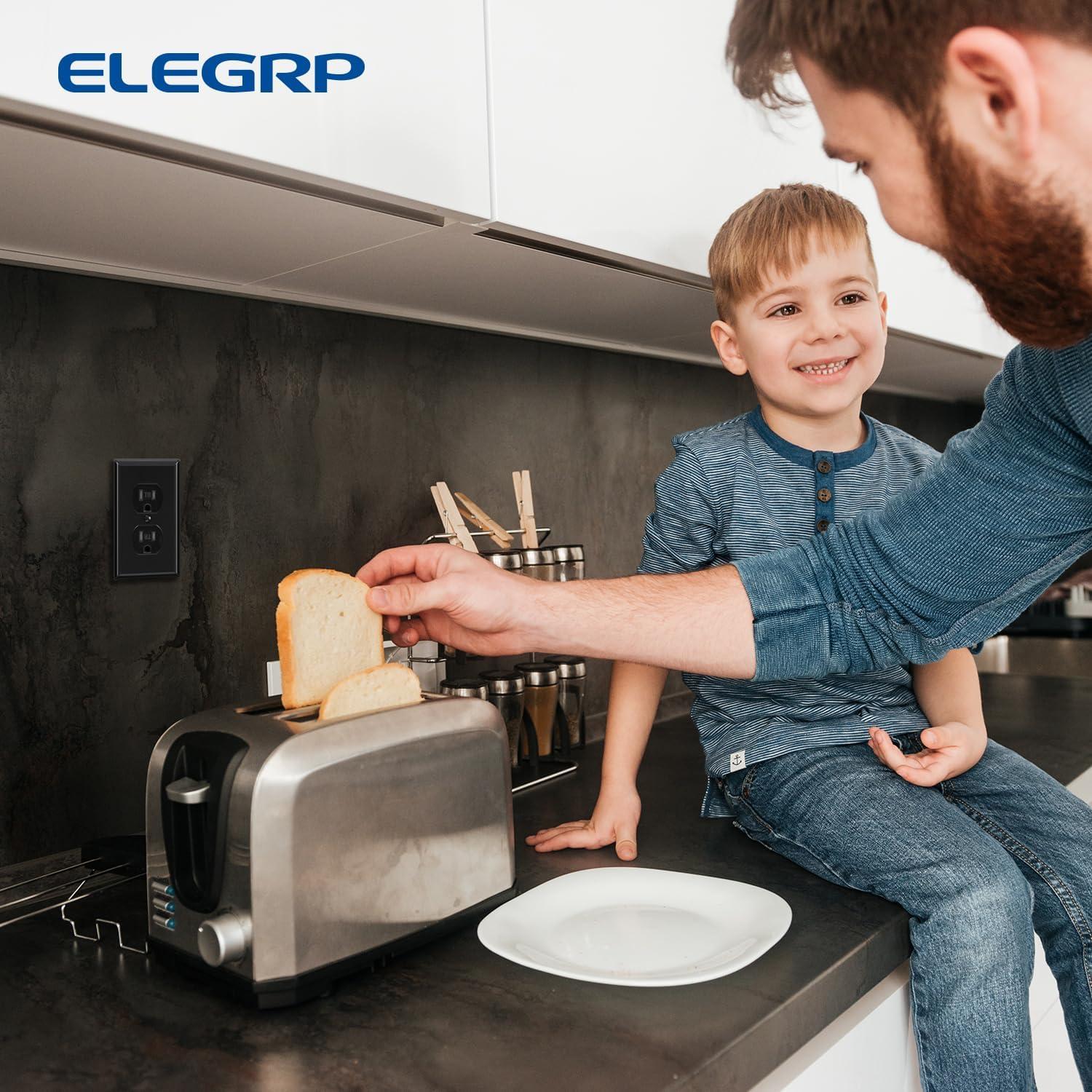 Cubierta de tomacorrientes duplex ELEGRP 1 gang negro brillante