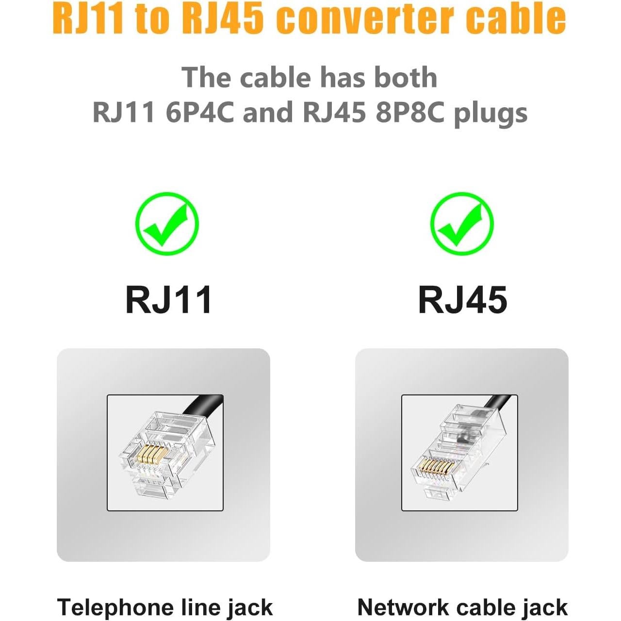 Adaptador Uvital RJ11 a RJ45 con Cable, 2 Paquetes