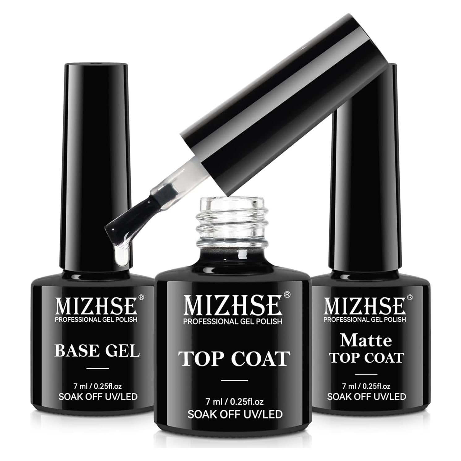 MIZHSE Set Gel Top y Base Coat 3PCS, Esmalte en Gel Larga Duración