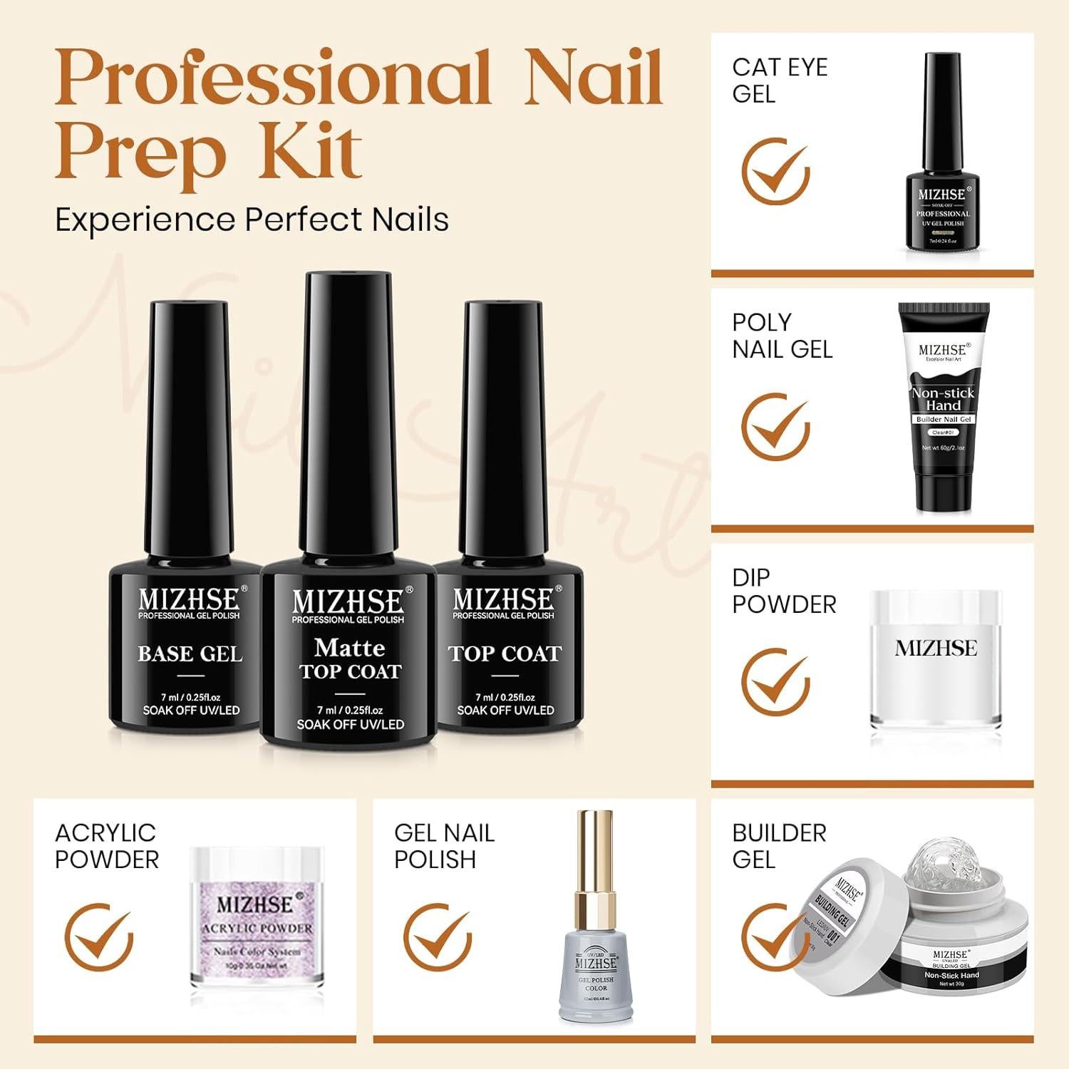 MIZHSE Set Gel Top y Base Coat 3PCS, Esmalte en Gel Larga Duración