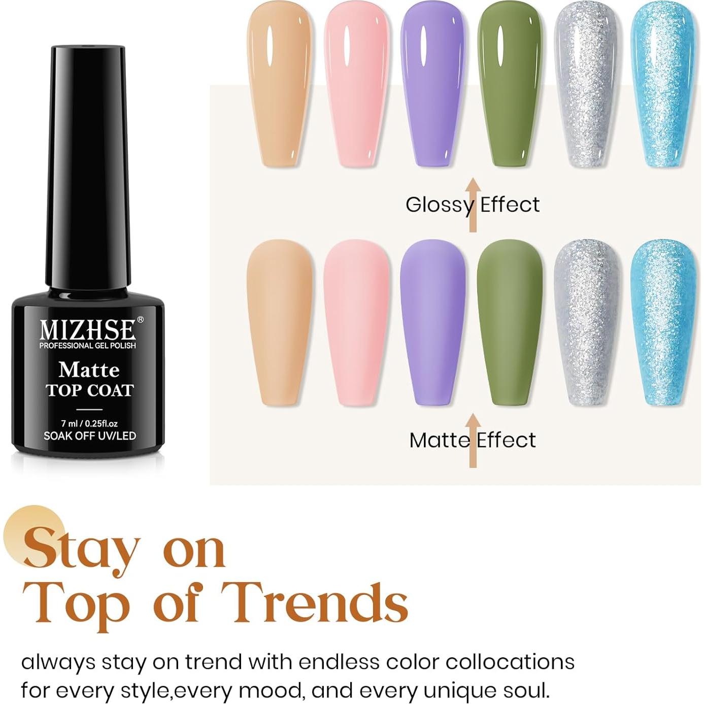 MIZHSE Set Gel Top y Base Coat 3PCS, Esmalte en Gel Larga Duración