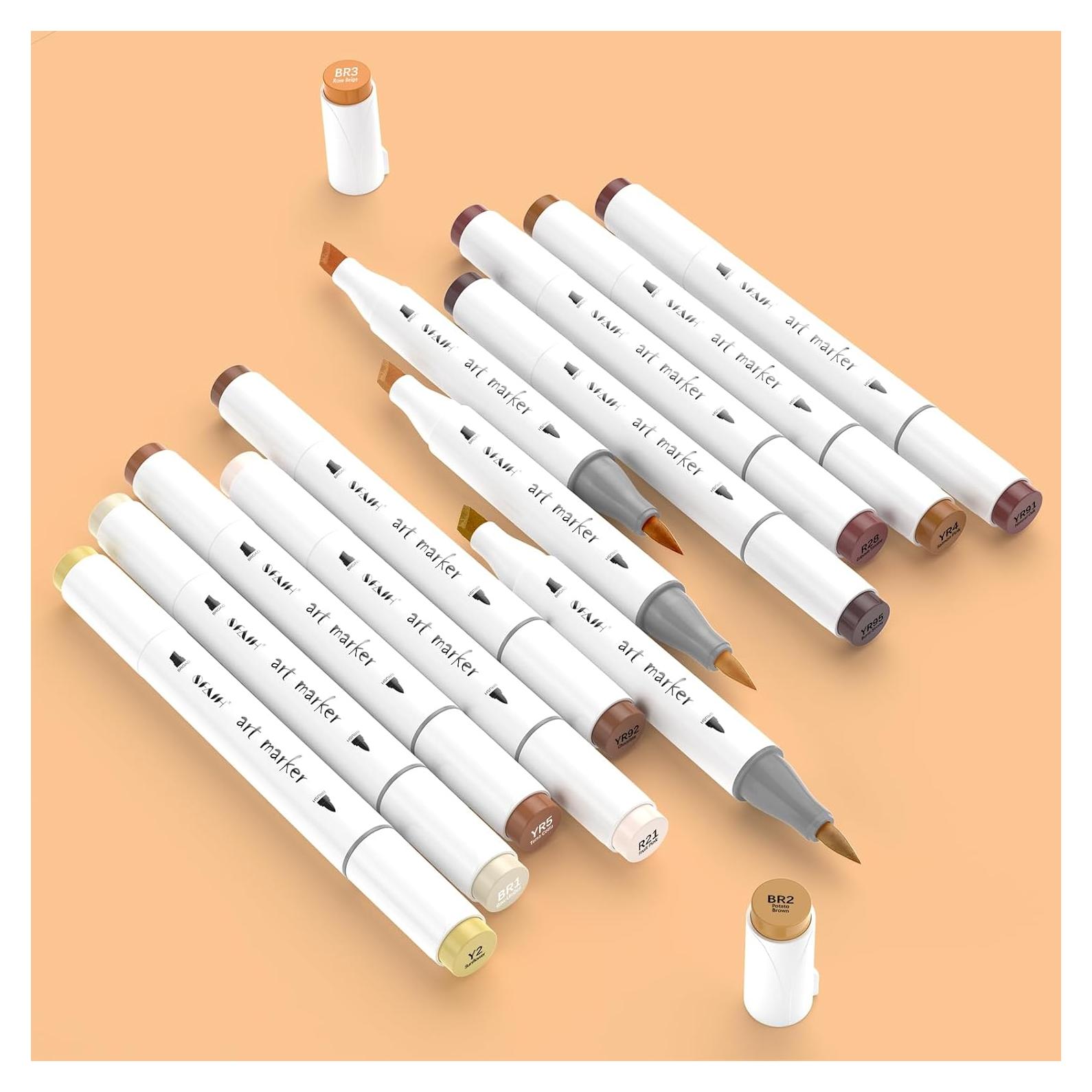 Marcadores de Alcohol SFAIH Tono de Piel Oscura - 12 Colores