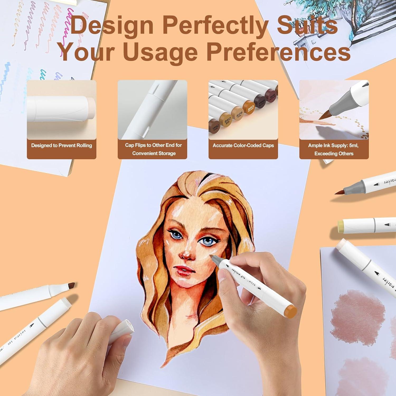 Marcadores de Alcohol SFAIH Tono de Piel Oscura - 12 Colores