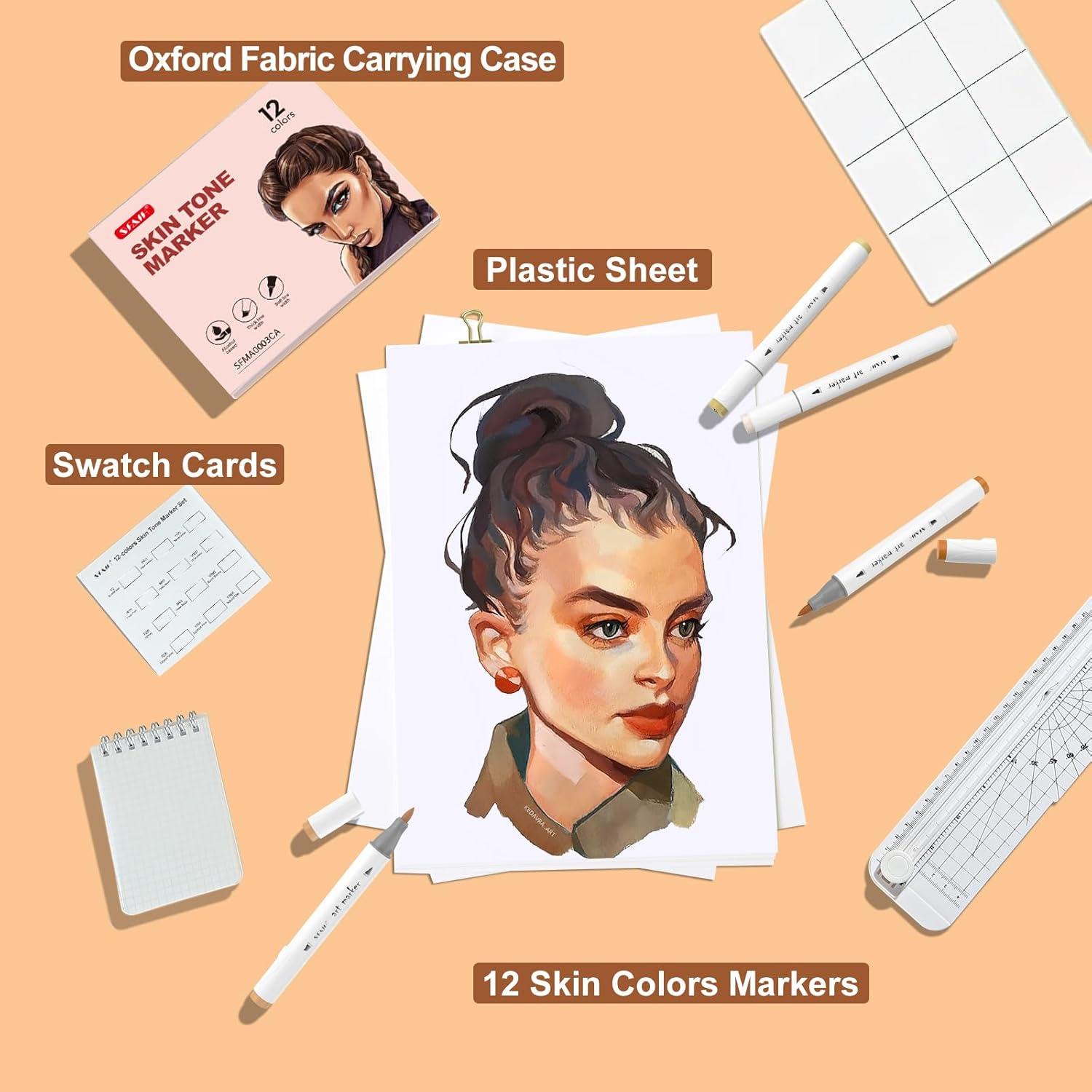 Marcadores de Alcohol SFAIH Tono de Piel Oscura - 12 Colores