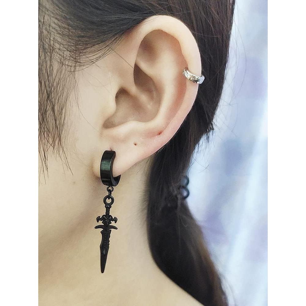Pendientes de Aro Colgantes Punk de Espada Negra Oidims - Hipoalergénicos