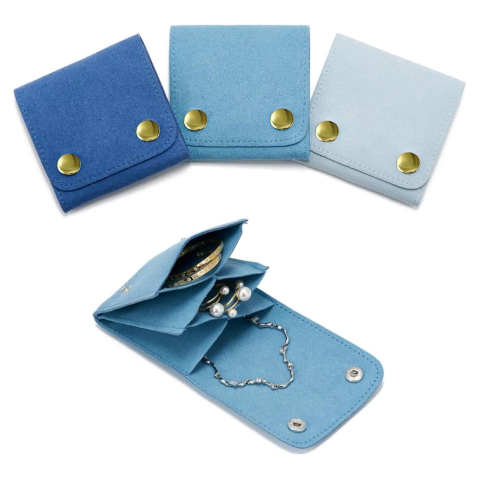 Bolsas de Joyería WSXBAGY Microfibra 3 Pcs 7.62cm Azul