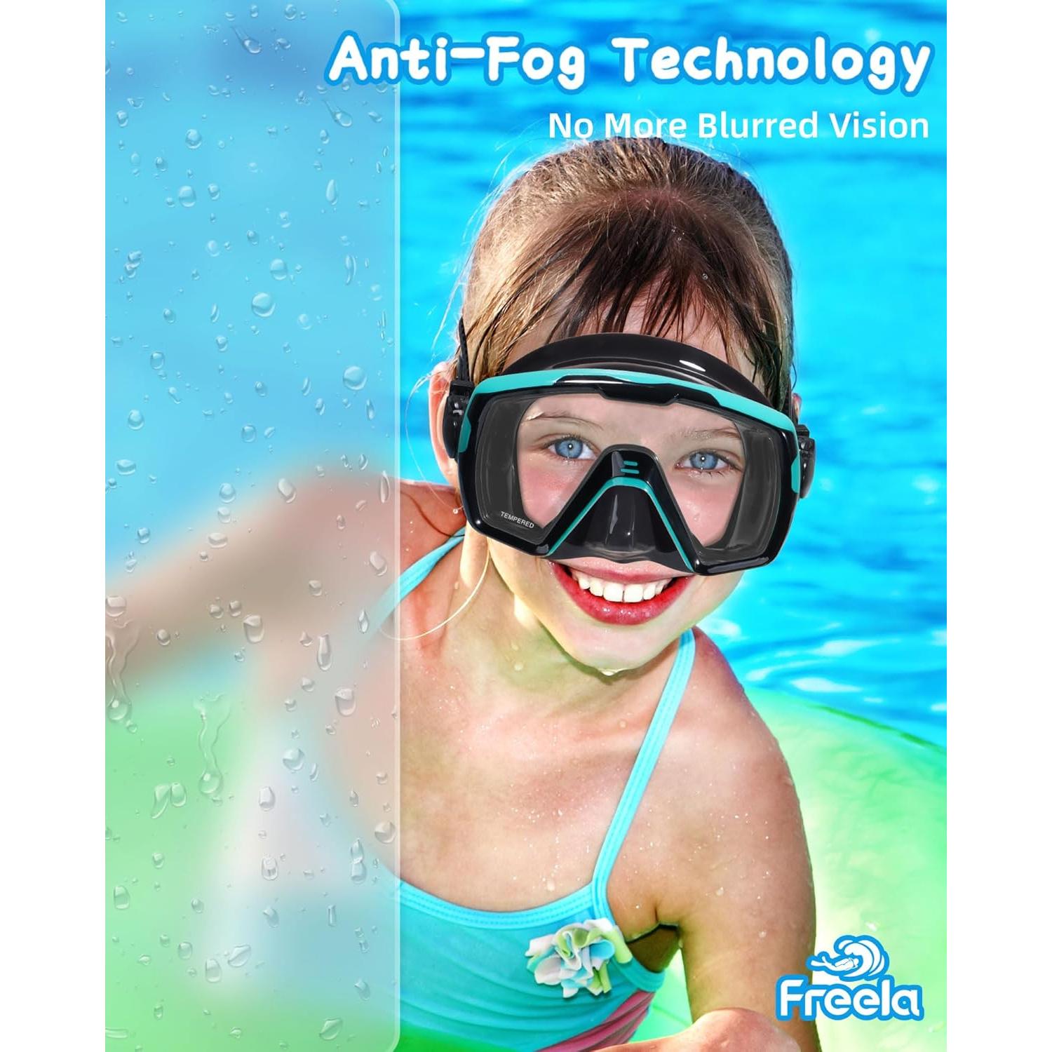 Gafas de Natación Freela Kids con Cubierta para Nariz - Azul y Verde Negro