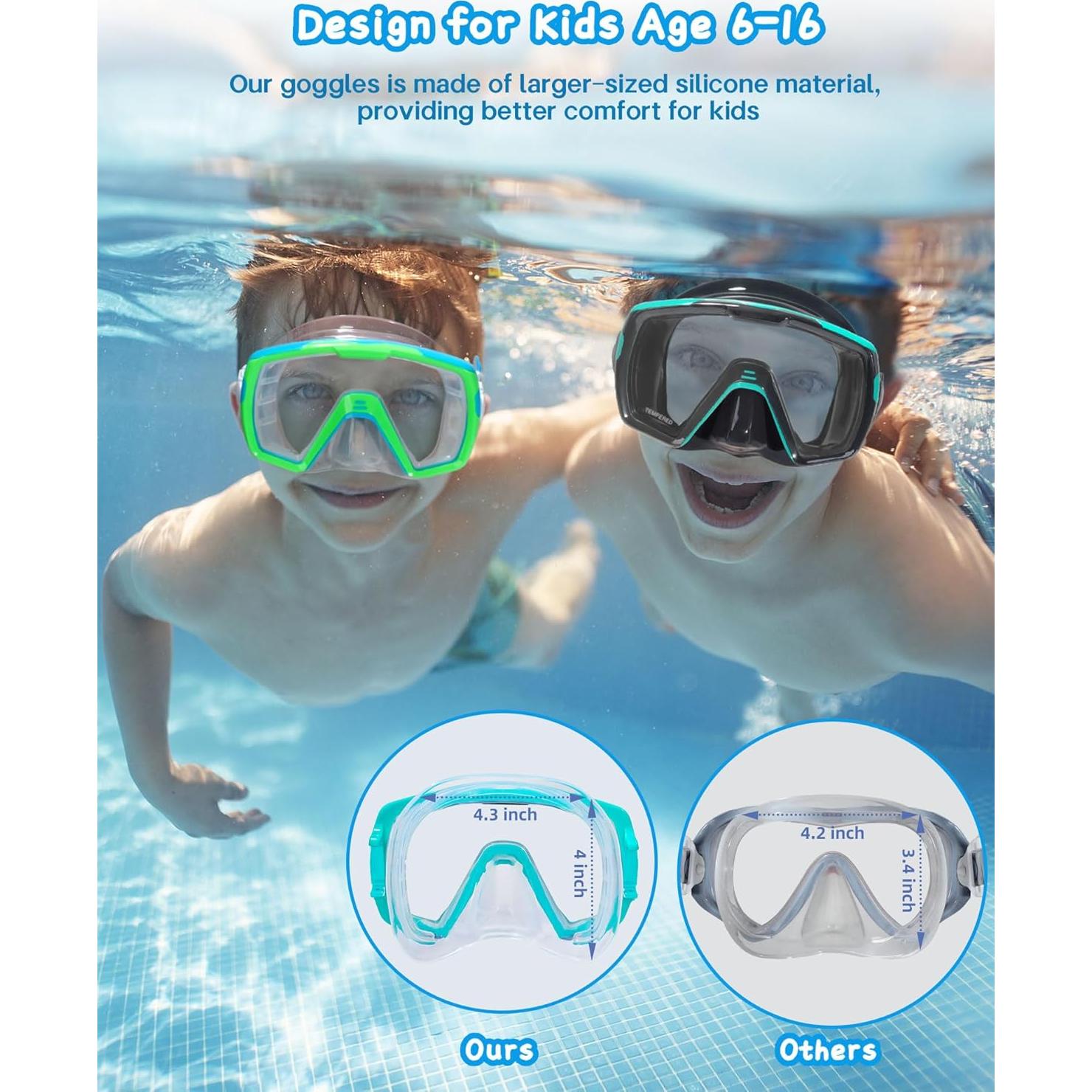 Gafas de Natación Freela Kids con Cubierta para Nariz - Azul y Verde Negro