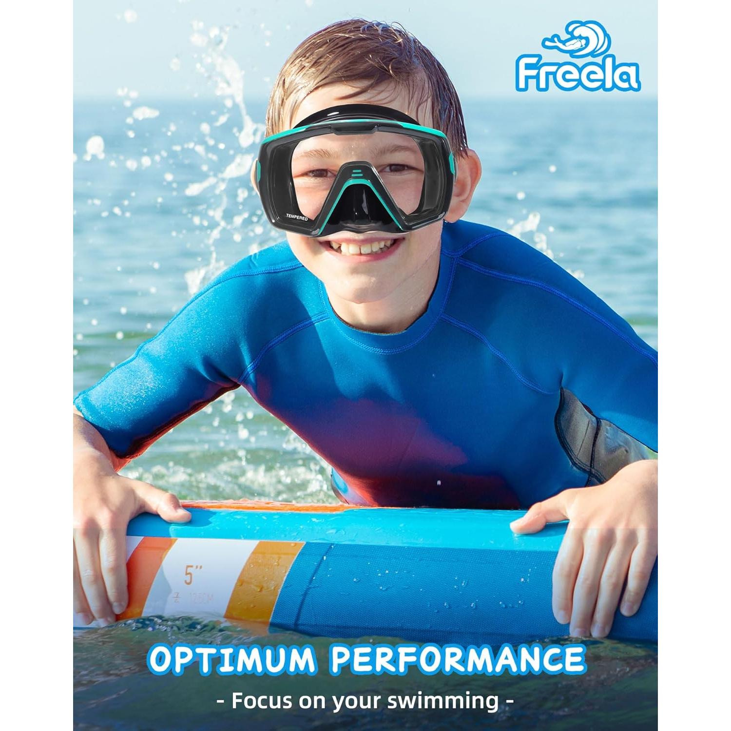 Gafas de Natación Freela Kids con Cubierta para Nariz - Azul y Verde Negro