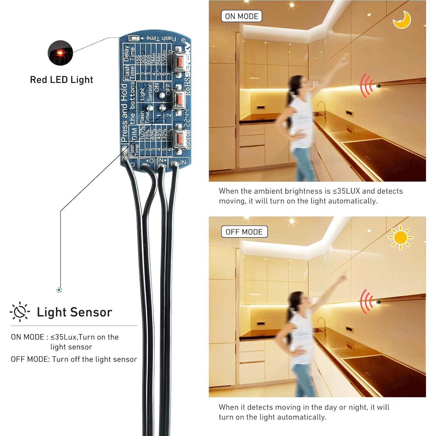Interruptor Sensor de Movimiento PIR SENSKY BS010BB 12V/24V Dimmable