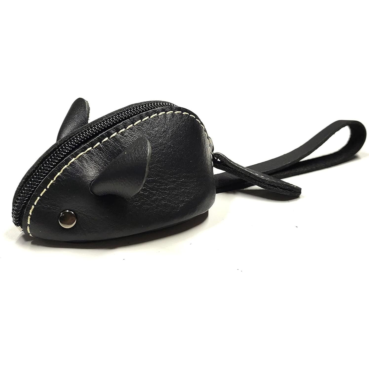 Monedero de Ratón de Cuero Genuino Niaiu Negro 7x11cm