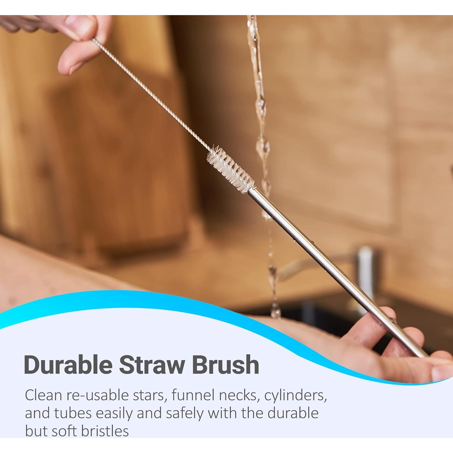 ANDALUS Set of 5 Long Bottle Brush, Straw Cleaner & More - Brushes for Water Bottles, Straws, Lids - for Narrow Neck Bottles - Cleaning Supplies Kit for Glass, Baby Bottles, Canning Supplies