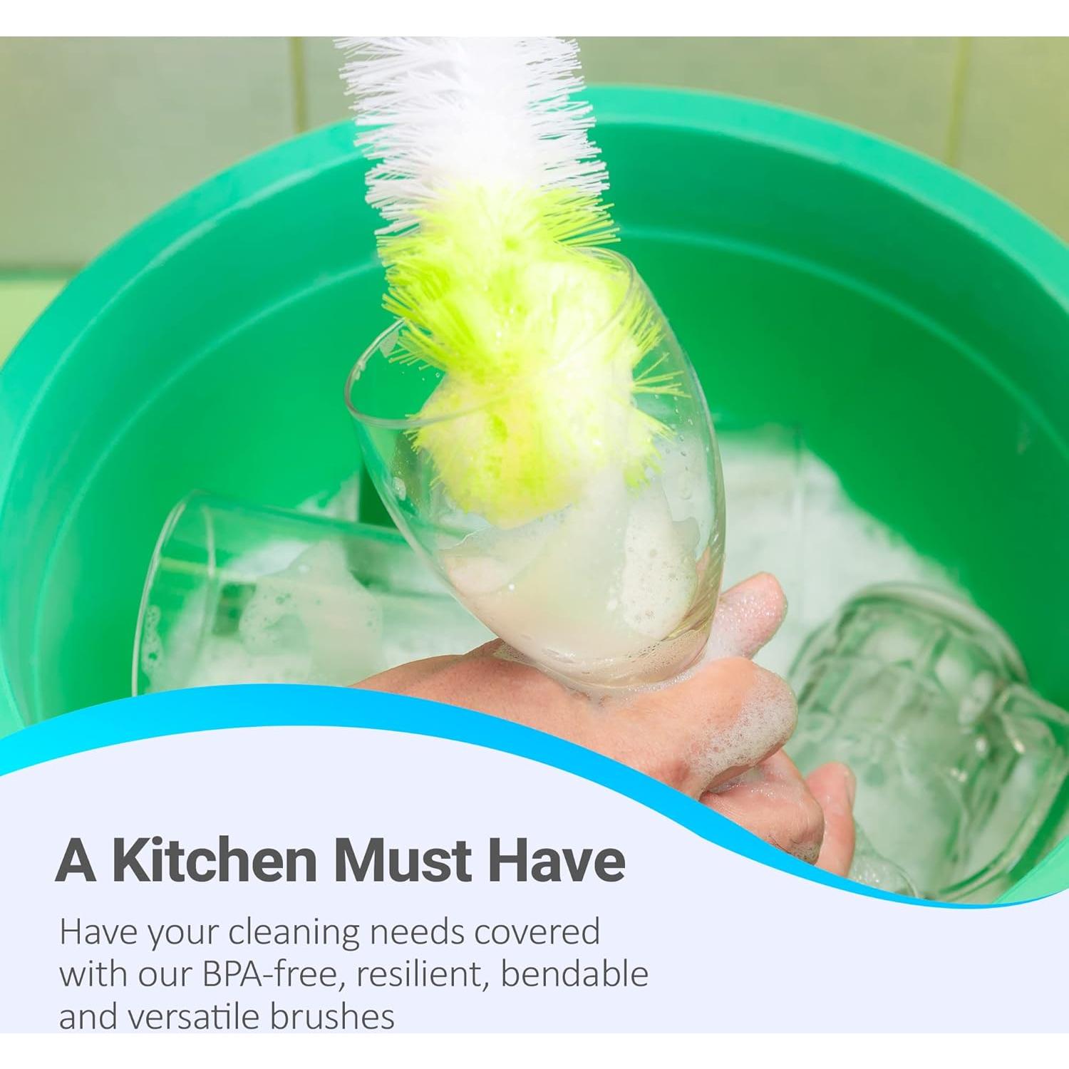 ANDALUS Set of 5 Long Bottle Brush, Straw Cleaner & More - Brushes for Water Bottles, Straws, Lids - for Narrow Neck Bottles - Cleaning Supplies Kit for Glass, Baby Bottles, Canning Supplies