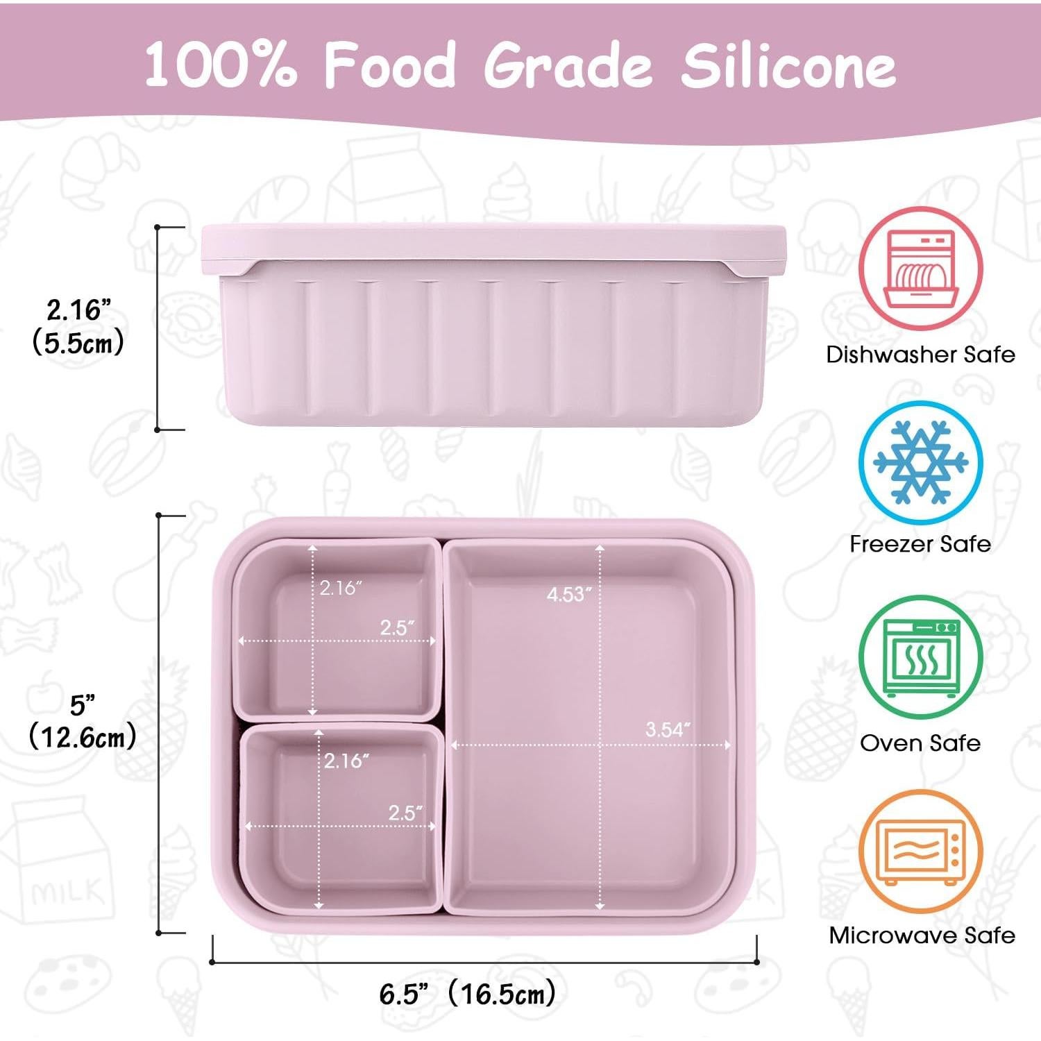 Caja de Almuerzo Bento Oyrlize de Silicona 3 Compartimentos 0.51L