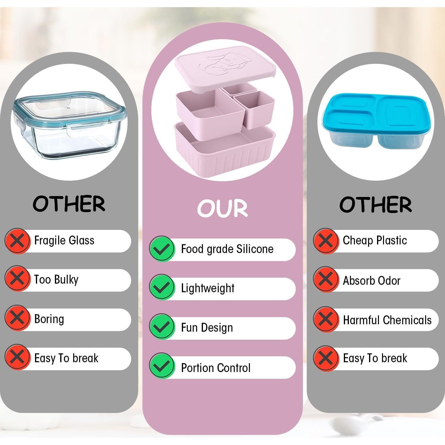 Caja de Almuerzo Bento Oyrlize de Silicona 3 Compartimentos 0.51L
