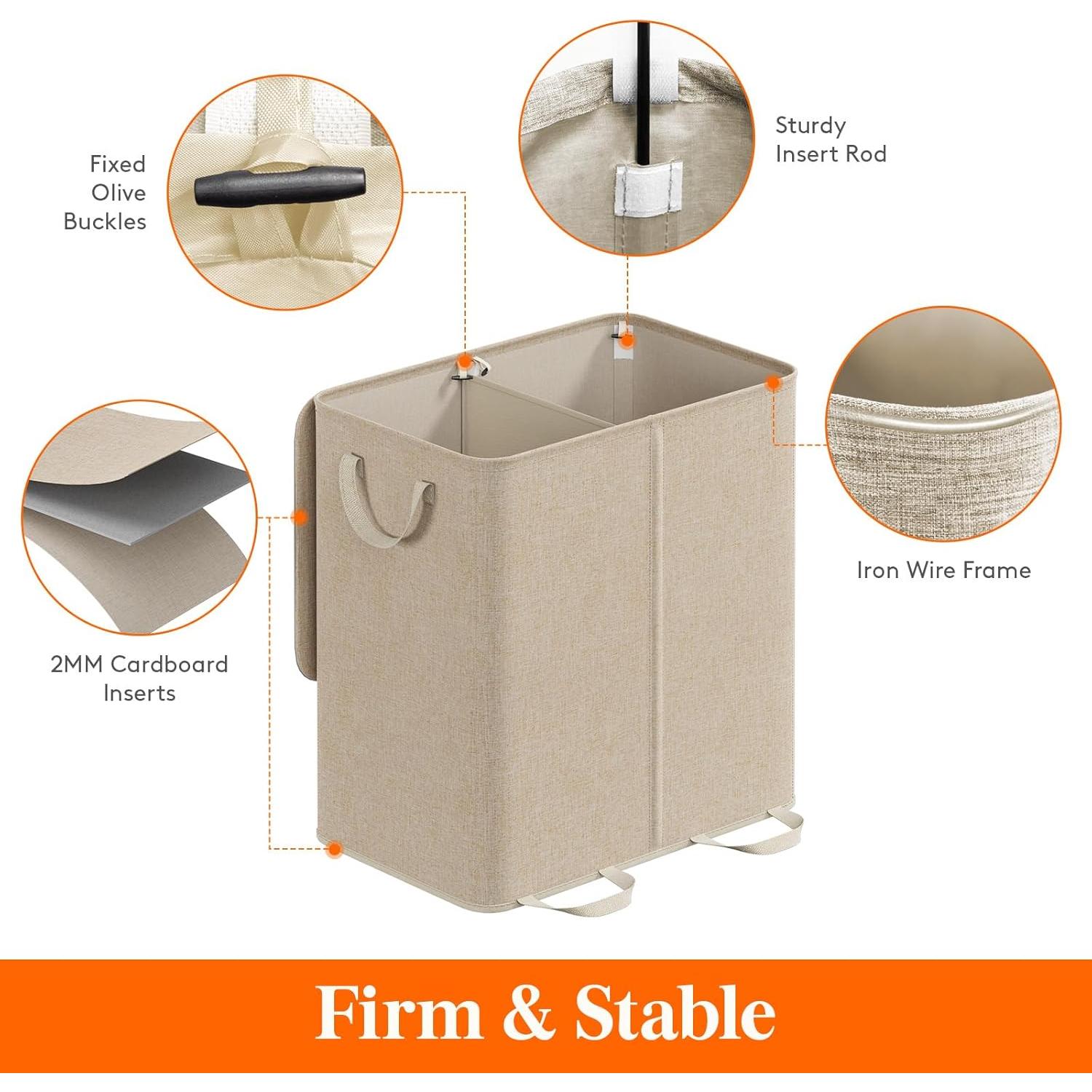 Cesta de Ropa Sucia Doble Lifewit 136L Beige Plegable con Tapa