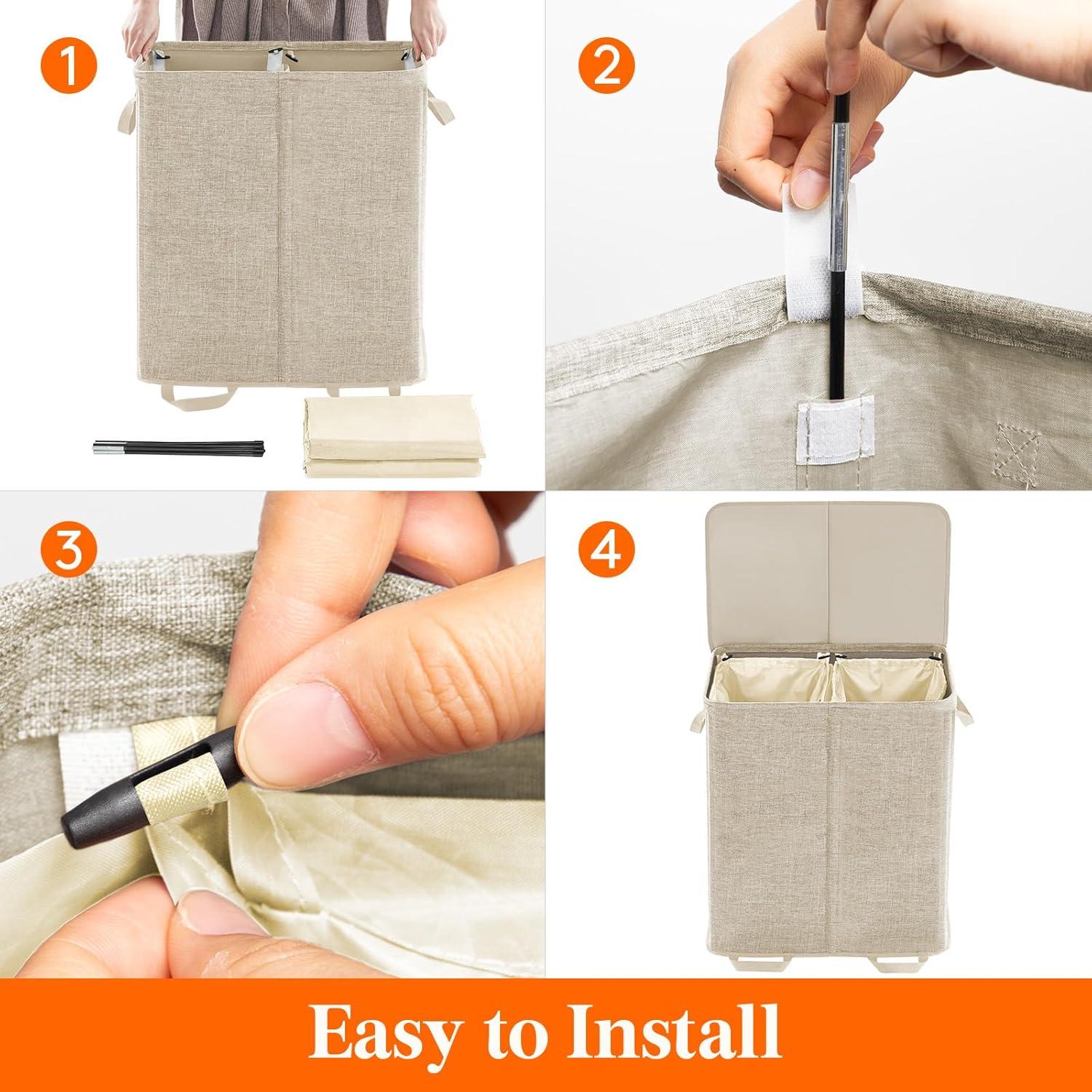 Cesta de Ropa Sucia Doble Lifewit 136L Beige Plegable con Tapa