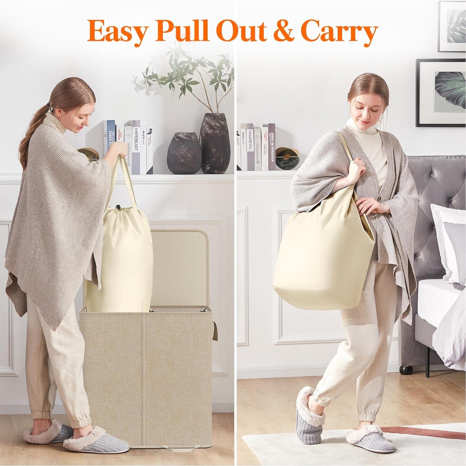 Cesta de Ropa Sucia Doble Lifewit 136L Beige Plegable con Tapa