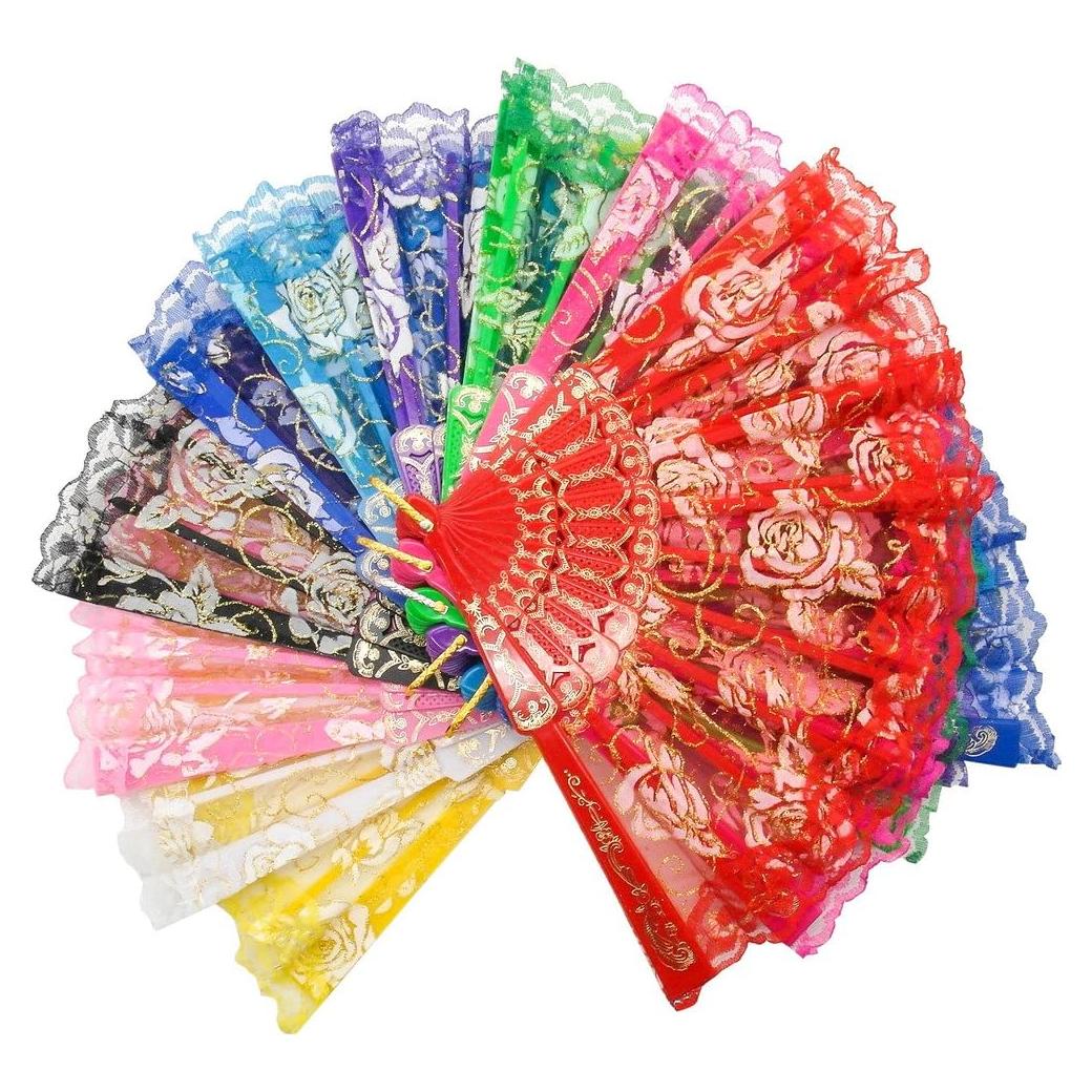 Abanico Plegable TrendBox Vintage Rosa Encaje 10 Colores