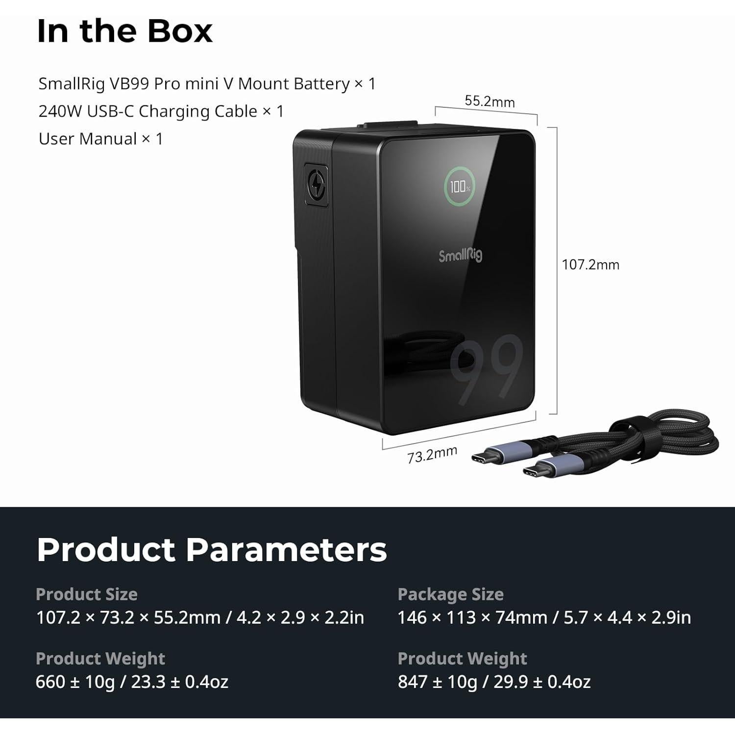 Batería V Mount SmallRig VB99 Pro 99Wh 6800mAh 100W