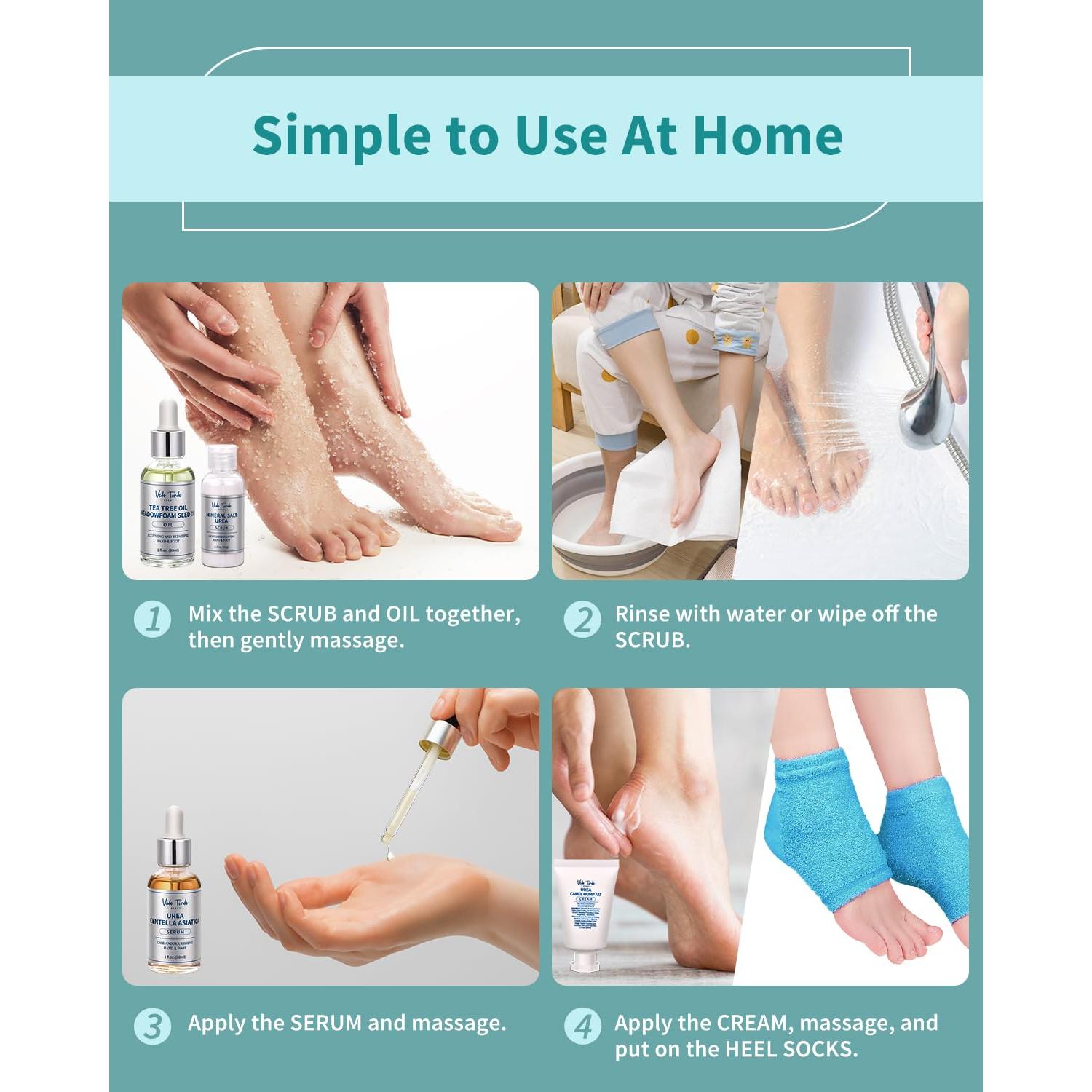 Kit de Cuidado de Pies y Manos VTS - Exfoliante, Aceite, Crema Urea 40%