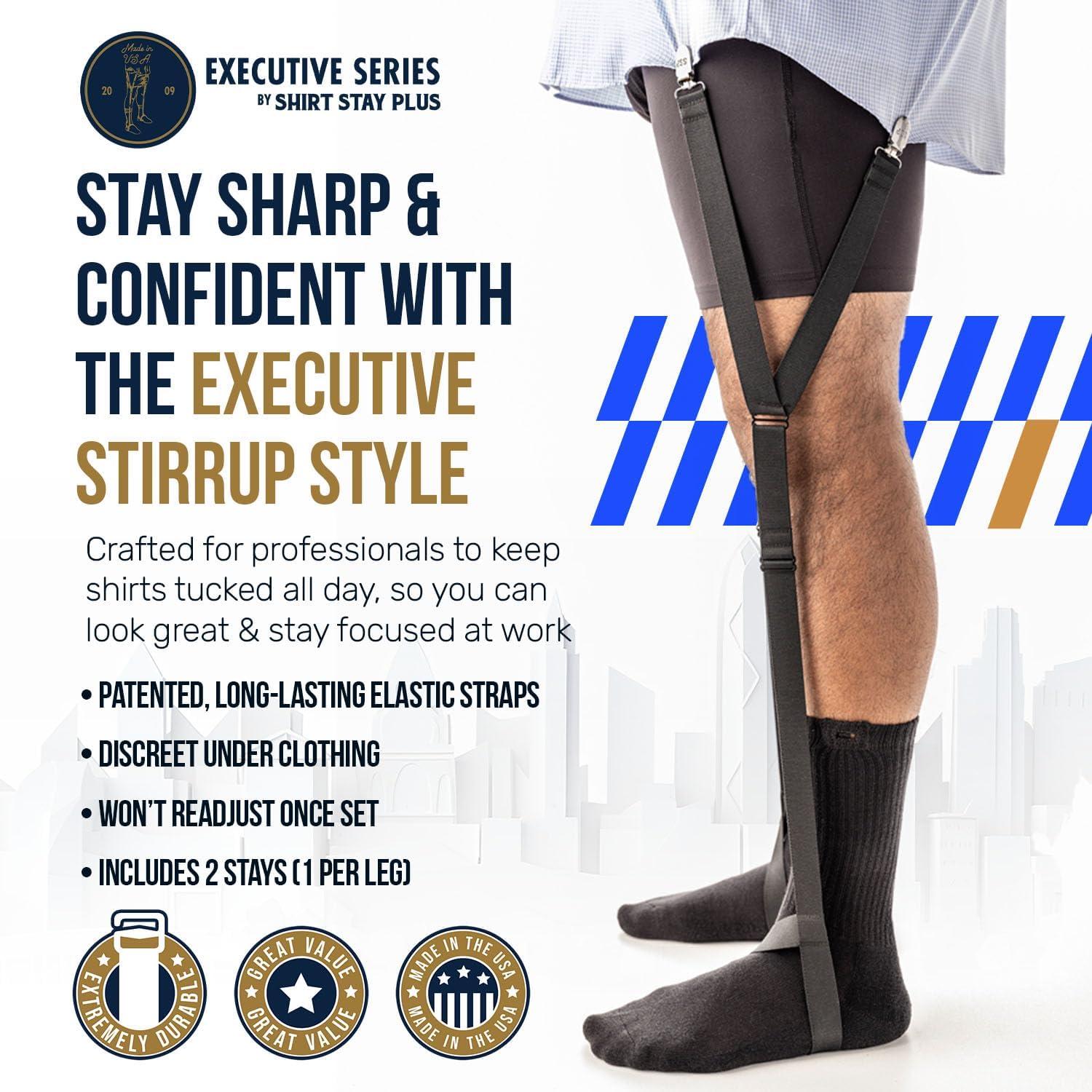 Shirt Stay Plus World's Best Mens Shirt Stays for Men Police and Military - Made in USA (Loop Stirrup Style) (Select Series)