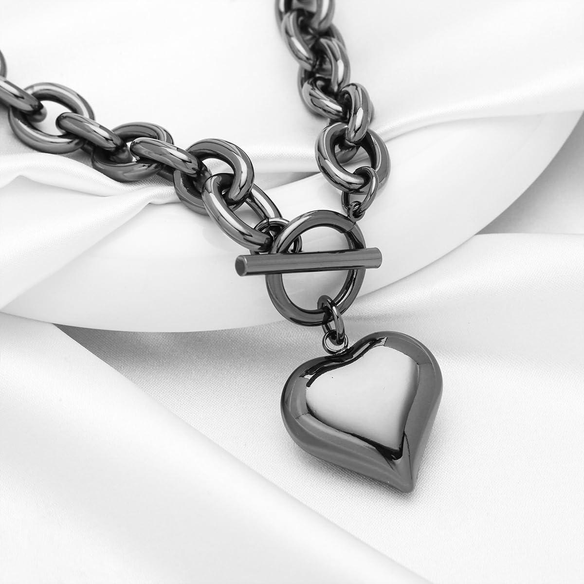 Collar Chunky de Oro 18K con Colgante de Corazón para Mujeres